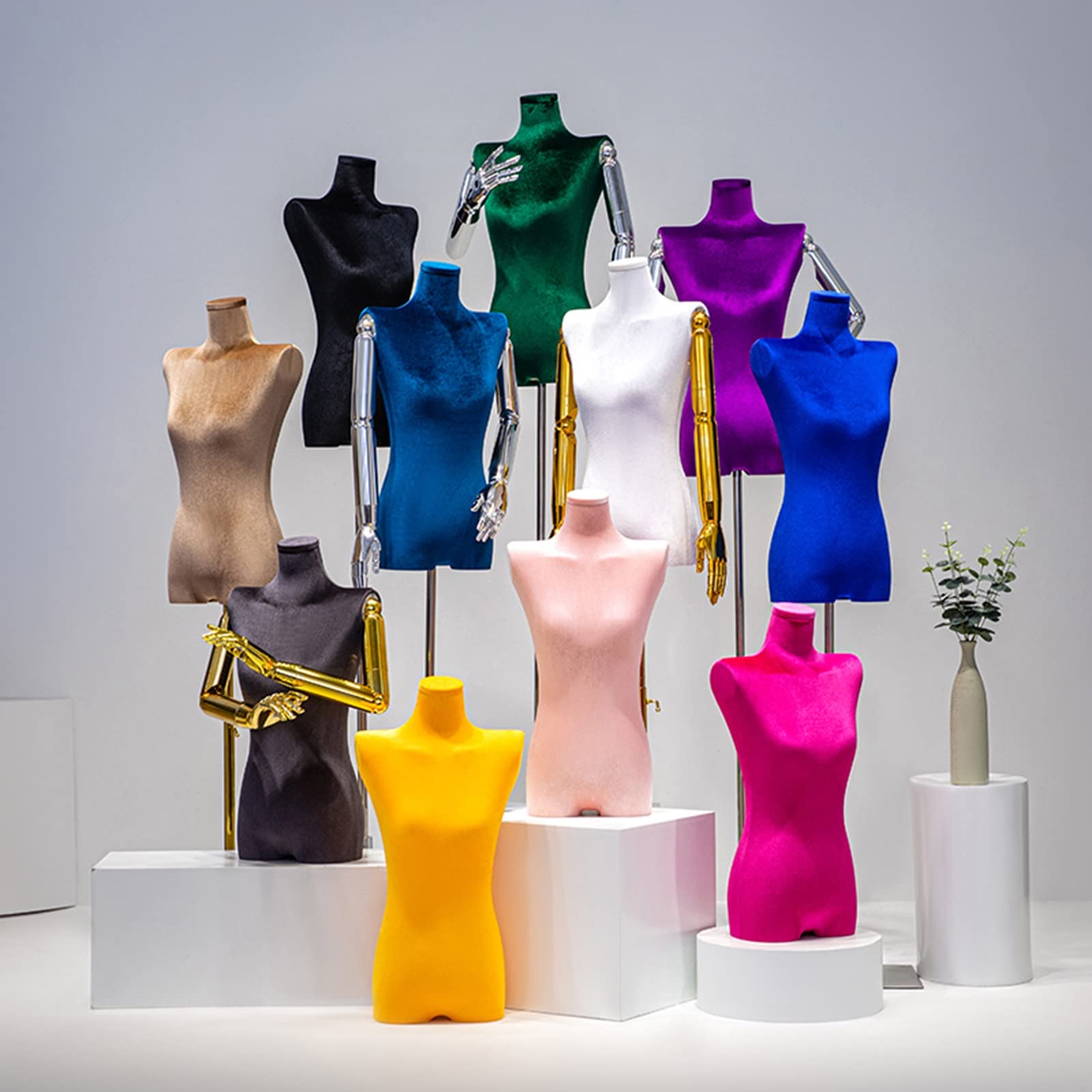 Pink Velvet Female Dress Form with Metal Stand - Adjustable Mannequin for Clothing Retail, Online Boutiques & Trade Shows | Perfect for Jewelry Display, Craft Shows & Fashion Merchandising