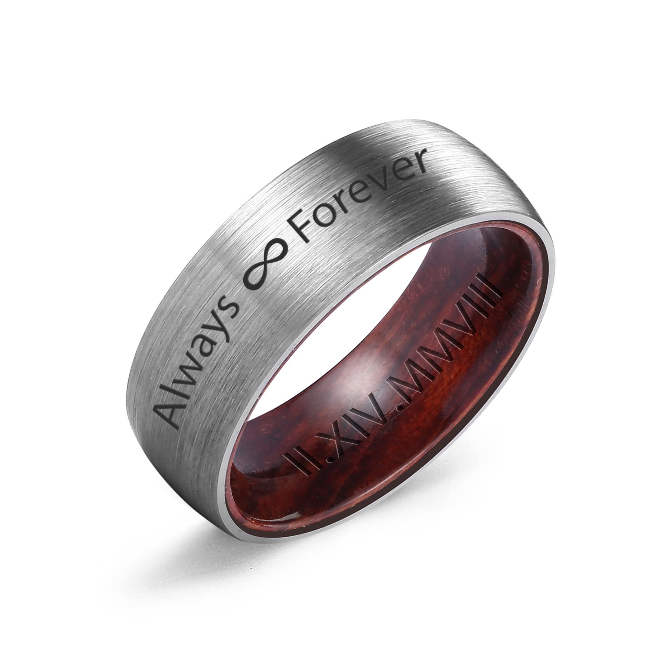 LerchPhi Men's 8mm Black Tungsten Carbide Wedding Band with Hammered Finish & KOA Wood Inlay - Comfort Fit Ring for Men, Perfect for Weddings, Anniversaries, and Everyday Wear