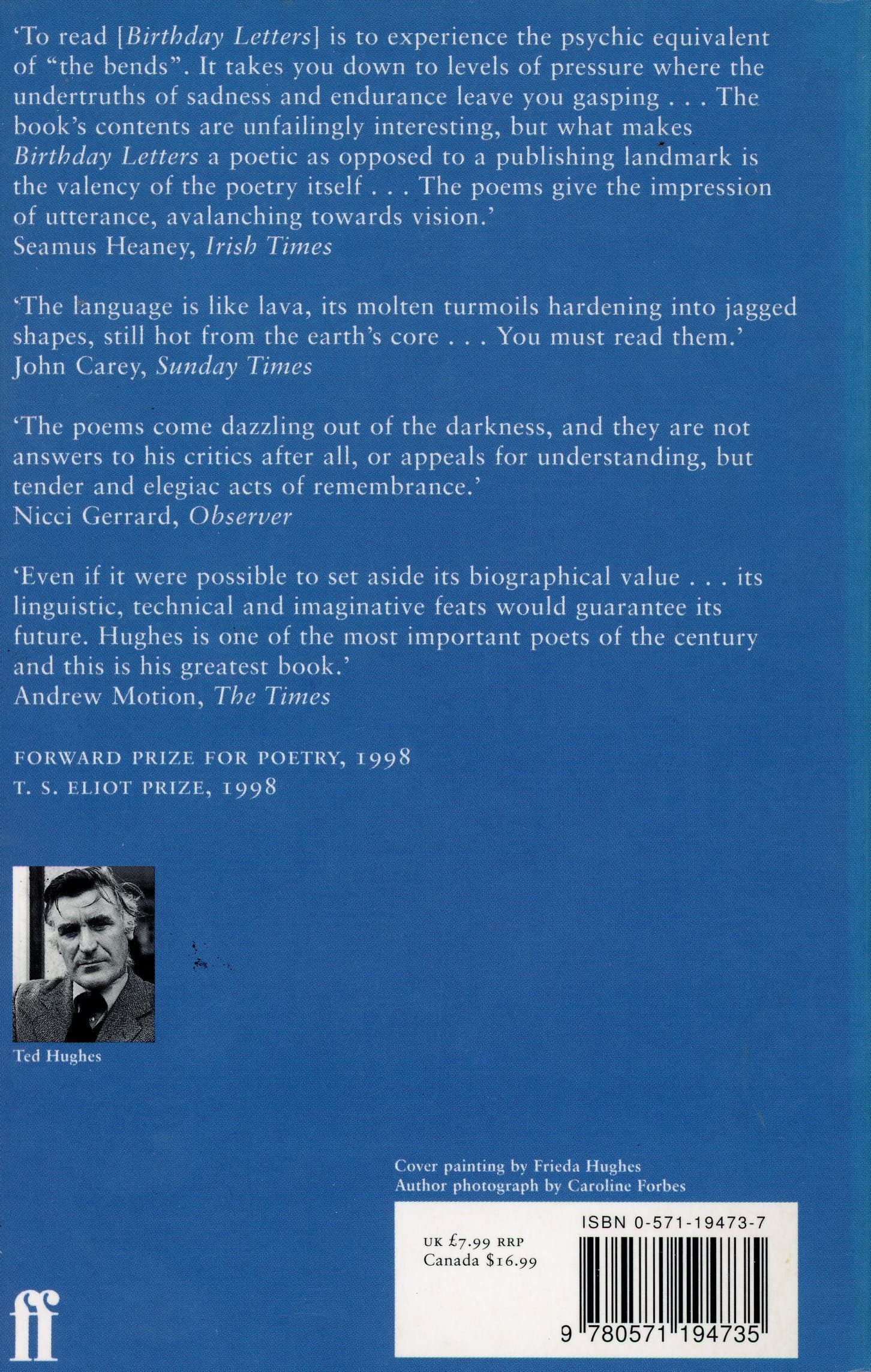 Birthday Letters by Ted Hughes (1998) Paperback - Poetry Collection for Anniversary Gifts, Valentine's Day & Romantic Occasions