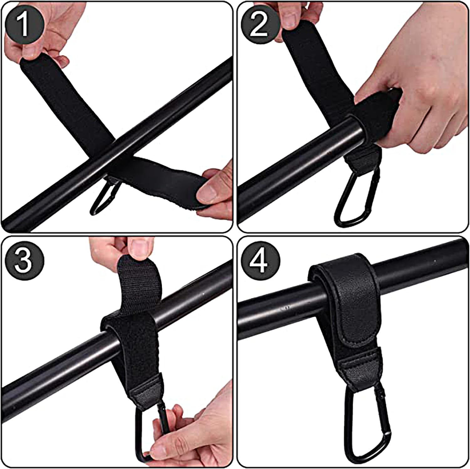 4PCS Premium Leather Stroller Hooks - Heavy Duty Multipurpose Bag Clips for Diaper Bags, Pet Carts & Grocery Shopping (Black & Brown) - Perfect for Baby Strollers, Shopping Carts & Travel Accessories