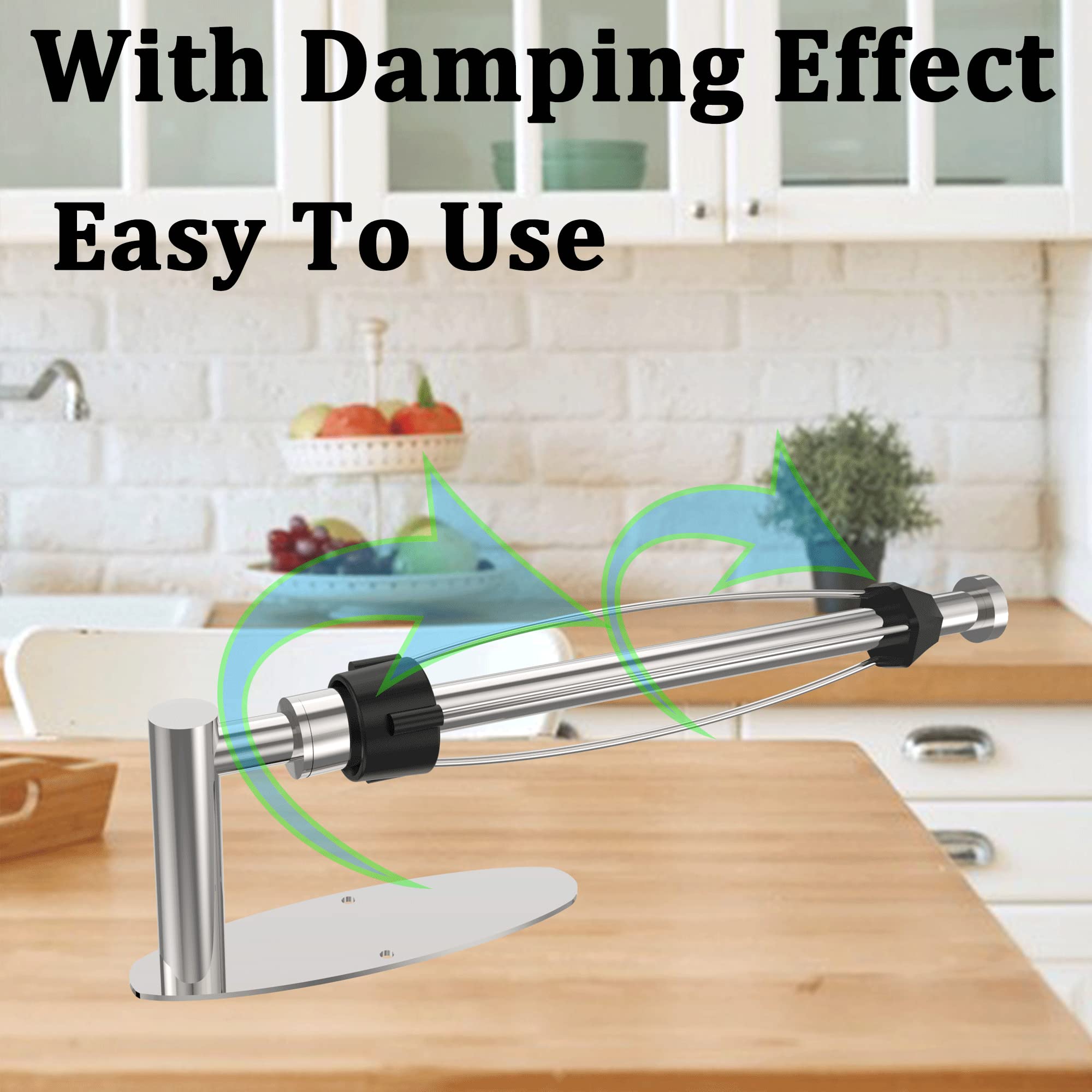 Brushed Nickel Under Cabinet Paper Towel Holder - Wall Mount, Self-Adhesive or Drilled Installation with Damping Stainless Steel - Perfect for Kitchen, Bathroom, RV & Small Spaces - Space-Saving & Durable Design