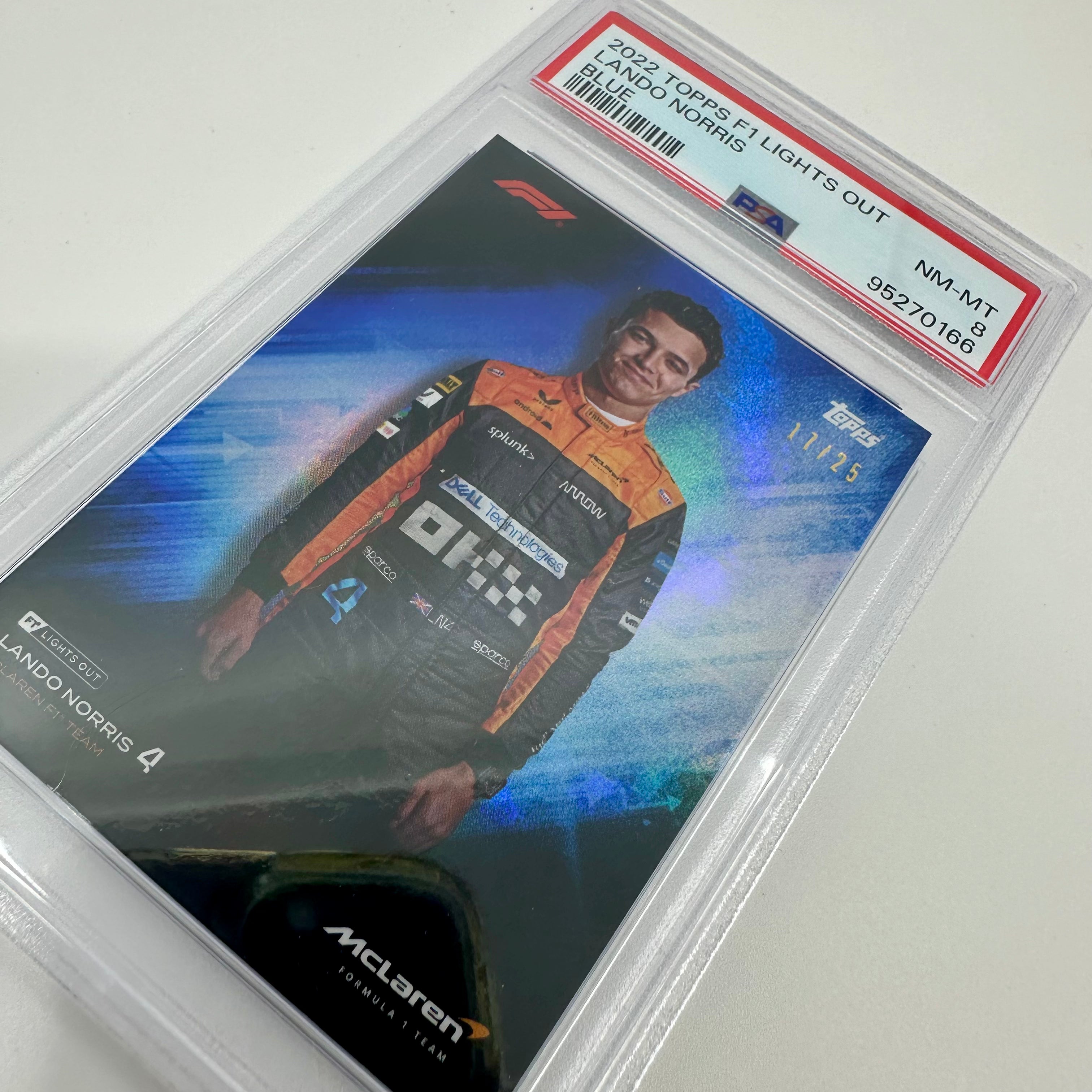 2022 Topps Lights Out Lando Norris Blue Parallel PSA 8 Graded Card 17/25 - Perfect for F1 Collectors, Racing Fans, and Sports Memorabilia Enthusiasts