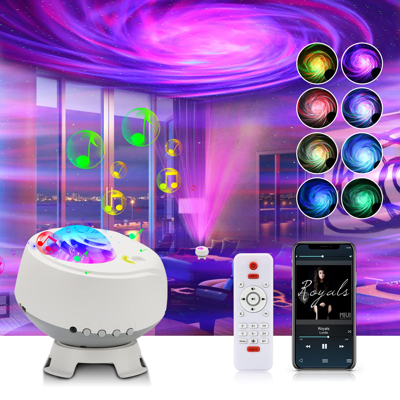 Aurora Star Projector Night Light with Bluetooth Speaker & Remote - Galaxy Projector for Bedroom, Northern Lights Projector with Timer, Perfect for Kids Room, Meditation & Relaxation