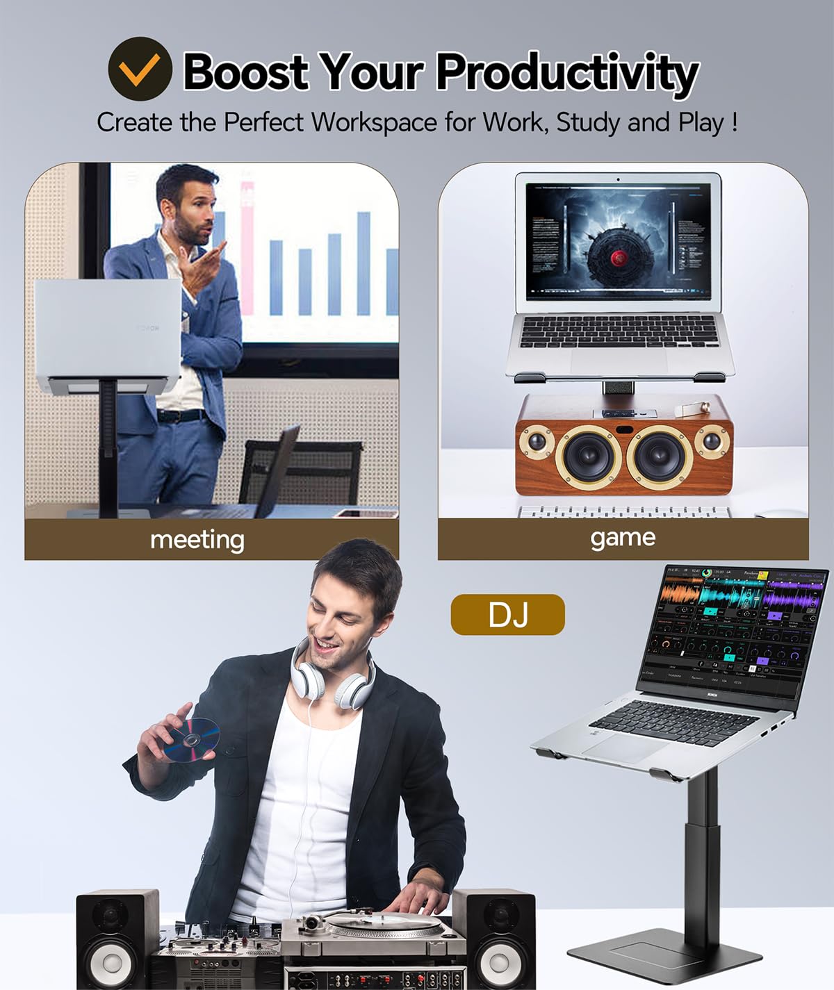Supamir Adjustable Laptop Stand for Desk - Ergonomic Riser for MacBook & 13