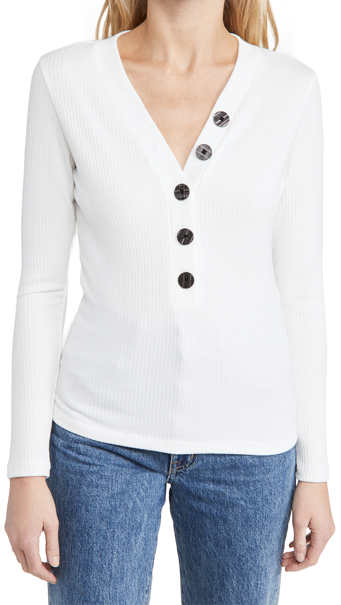 ASKK NY Women's Long Sleeve Ribbed T-Shirt - Soft Stretch Slim Fit Basic Top for Casual Wear & Layering