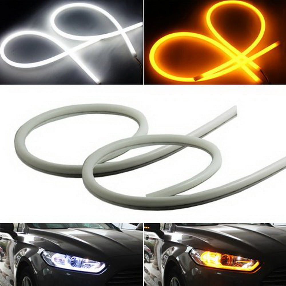 Bright White/Amber Switchback LED Strip Lights for Car Headlight Upgrade - DRL Turn Signal Lights for Enhanced Visibility & Style (Daytime Running Lights, Custom Headlight Mods)