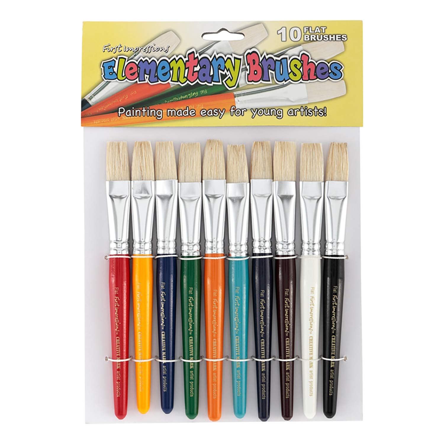 Kids Flat Chubby Paint Brush Set - 10 Round Bristle Hair Brushes for Acrylic, Poster & Tempera Paints with Durable Handles - Perfect for Classroom Art Projects, DIY Crafts & Children's Painting Activities