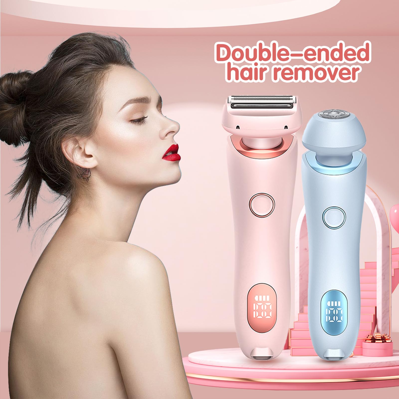 Waterproof Electric Razor for Women - 2-in-1 Wet/Dry Rechargeable Bikini Trimmer & Pubic Hair Shaver - Smooth Shaving for Legs, Underarms & Bikini Area - Pink Women's Grooming Kit (Perfect for Travel, Gym & Home Use)