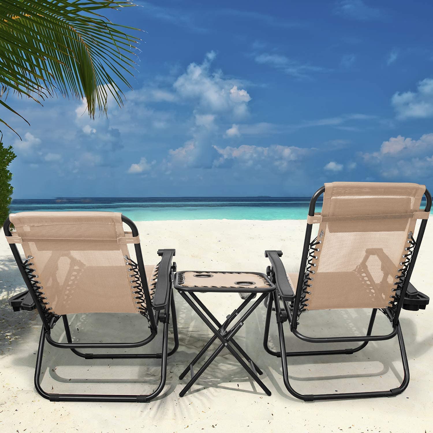 Zero Gravity Chair Outdoor Recliner - Adjustable Folding Lounge Chair with Side Table & Cup Holders for Pool, Patio, Beach, Camping & Backyard Relaxation (Beige) | Perfect for Sunbathing, Reading & Outdoor Leisure