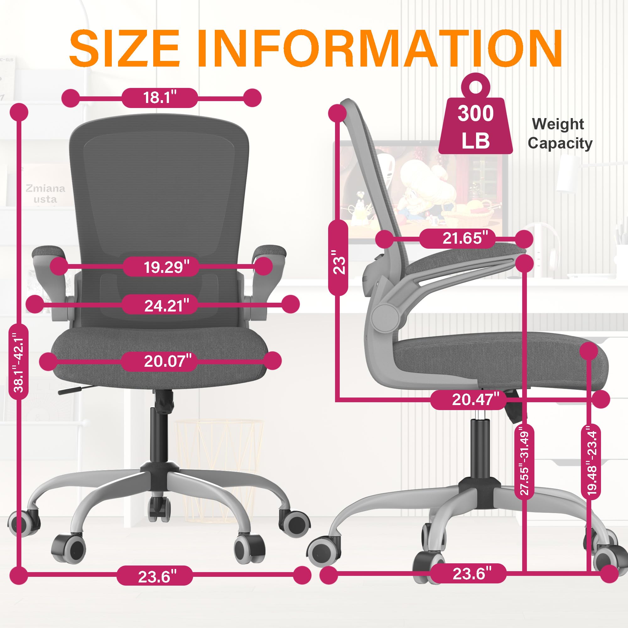 Ergonomic Office Chair with Adjustable Lumbar Support - High Back Mesh Computer Desk Chair with Flip-Up Armrests - BIFMA Certified Task Chair for Home Office & Workspace - Perfect for Long Hours of Sitting and Productivity