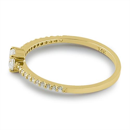 14K Solid Yellow Gold Round 4mm Cubic Zirconia (CZ) Ring for Women - Elegant Wedding, Engagement, Anniversary Gift Jewelry for Her
