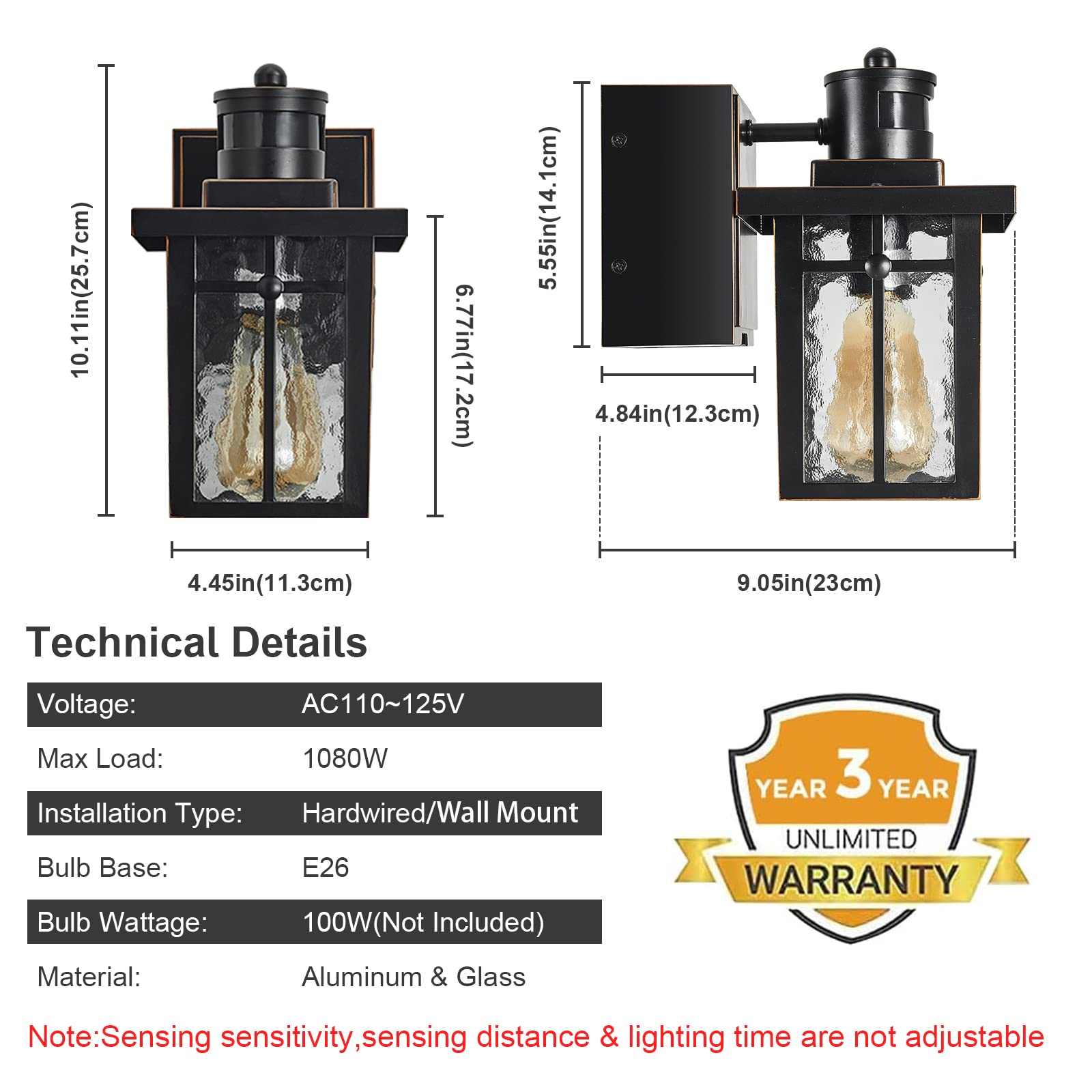 Outdoor Porch Lights with GFCI Outlet - Dusk to Dawn Motion Sensor, 3 Lighting Modes, Waterproof Exterior Wall Light for House, Patio, Garage - Perfect for Front Door Security & Nighttime Illumination