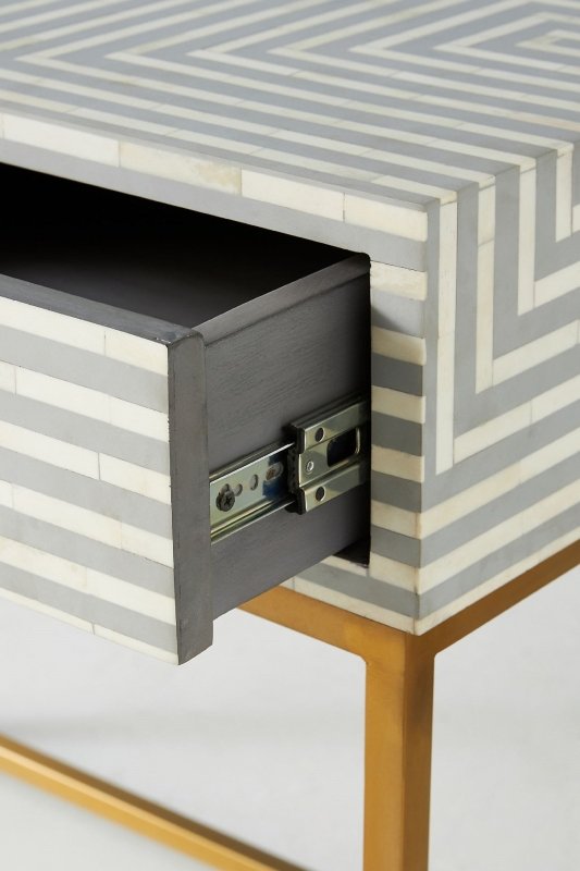 Handmade Grey Striped Wooden Inlay Desk - Elegant Home Office Furniture for Work & Study | Perfect for Modern Workspaces & Study Rooms