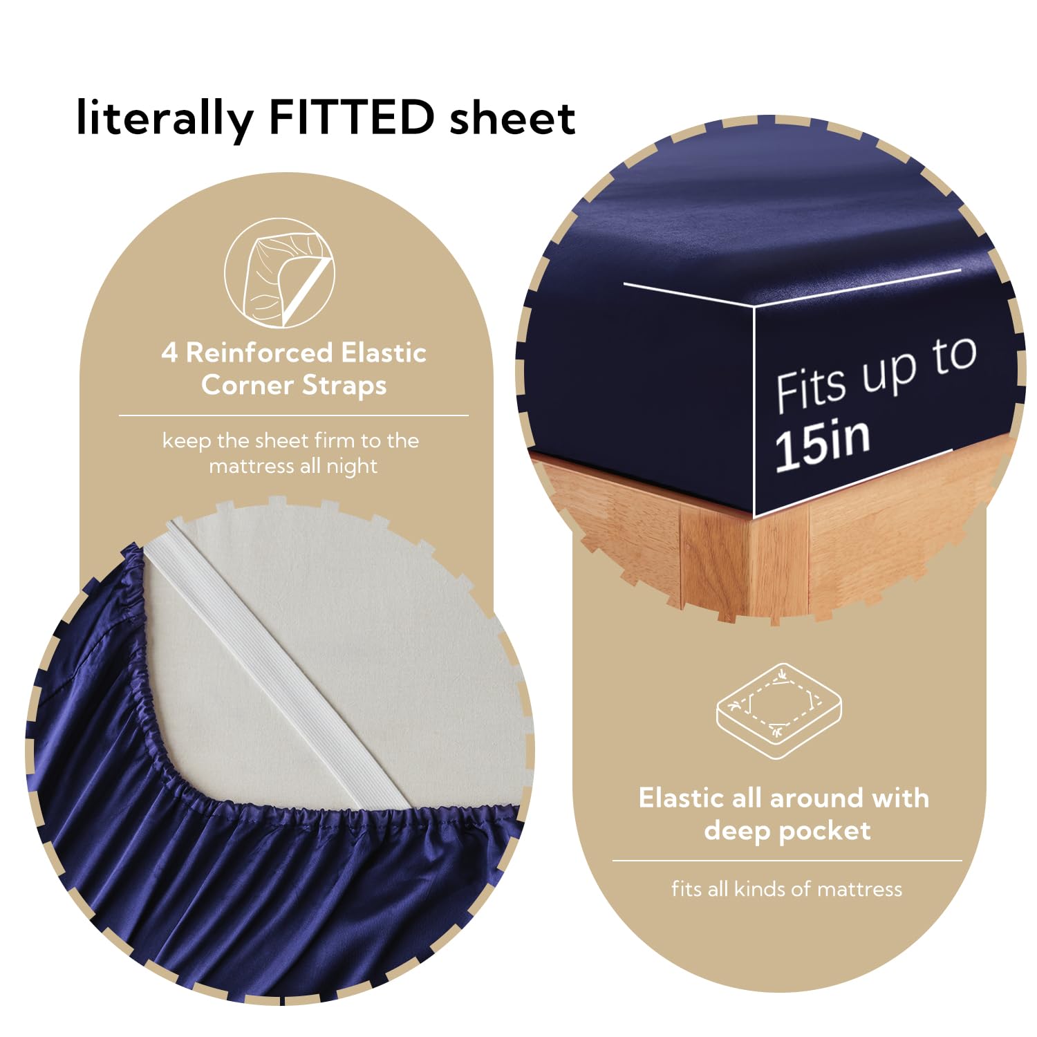 Luxury Candoury Satin Sheets 6-Piece Queen Bedding Set - Soft Silky Pillowcases, Flat & Fitted Sheets - Hotel Quality Navy Blue Bed Sheets for Ultimate Comfort | Perfect for Master Bedrooms, Guest Rooms & Luxury Hotels