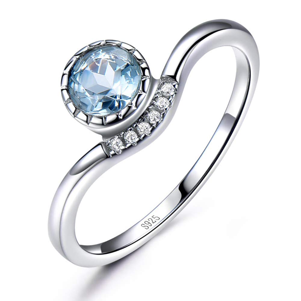 Ginger Lyne Sky Blue Created Topaz Halo Sterling Silver Engagement Ring Size 7 - Perfect for Proposals, Anniversaries & Special Occasions