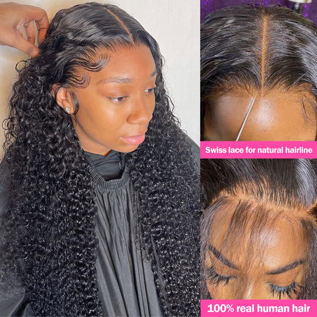 Kiss Love Glueless Human Hair Wigs - 180% Density Deep Wave Pre Plucked Wig with 4x4 Curly Closure & Elastic Band (28 Inch) | Perfect for Daily Wear, Parties & Special Occasions