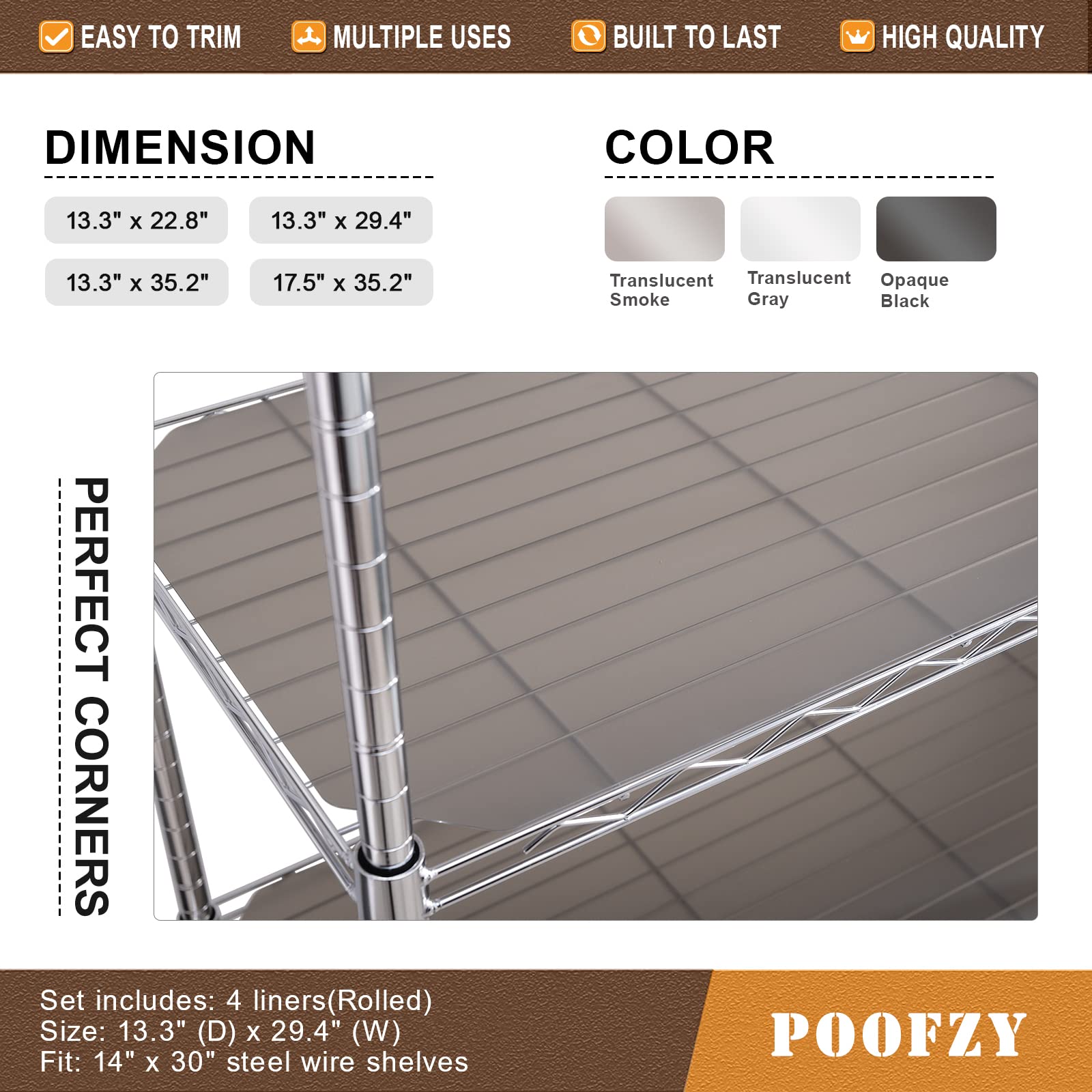 Poofzy Non-Adhesive Wire Shelf Liners - 14
