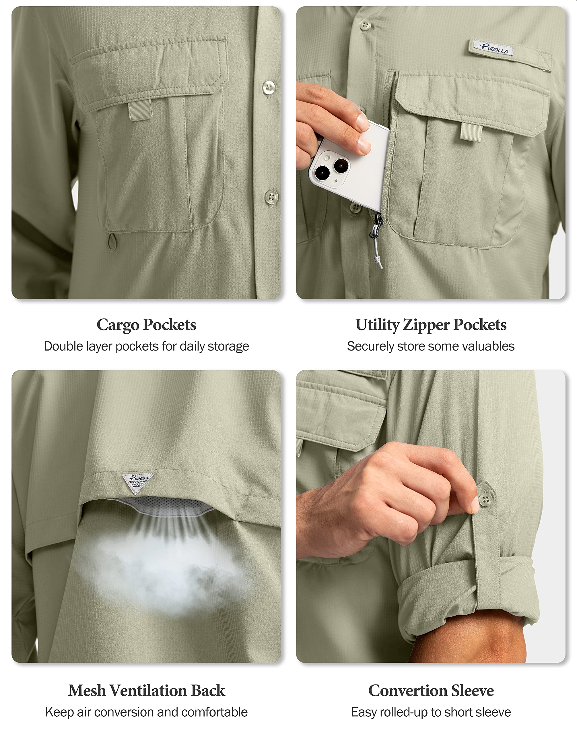 UPF50+ Men's Fishing Shirts Long Sleeve Sun Protection for Outdoor Work & Travel