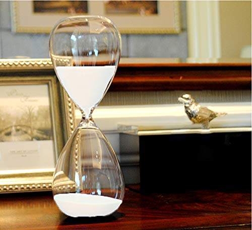 60 Minute White Glass Hourglass Sand Timer - Elegant Decorative Timekeeper for Home Office, Meditation, Yoga, and Classroom Use