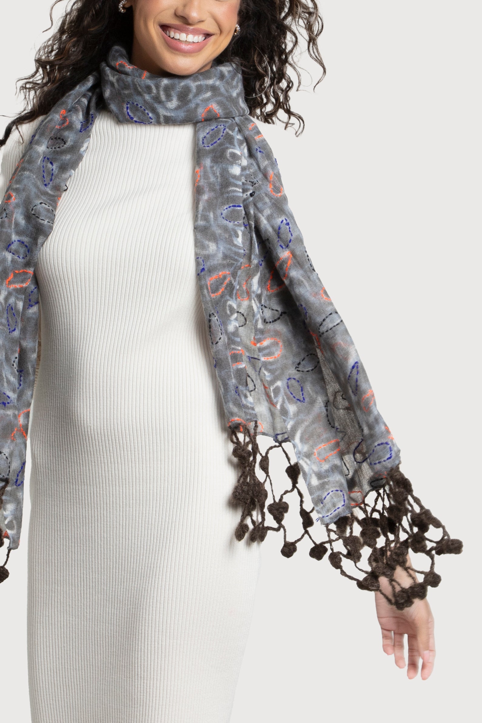 Stylish Mixed Print Knitted Fringe Scarf for Women - Soft Winter Fashion Accessory - Perfect for Cold Weather, Outdoor Activities and Holiday Outfits