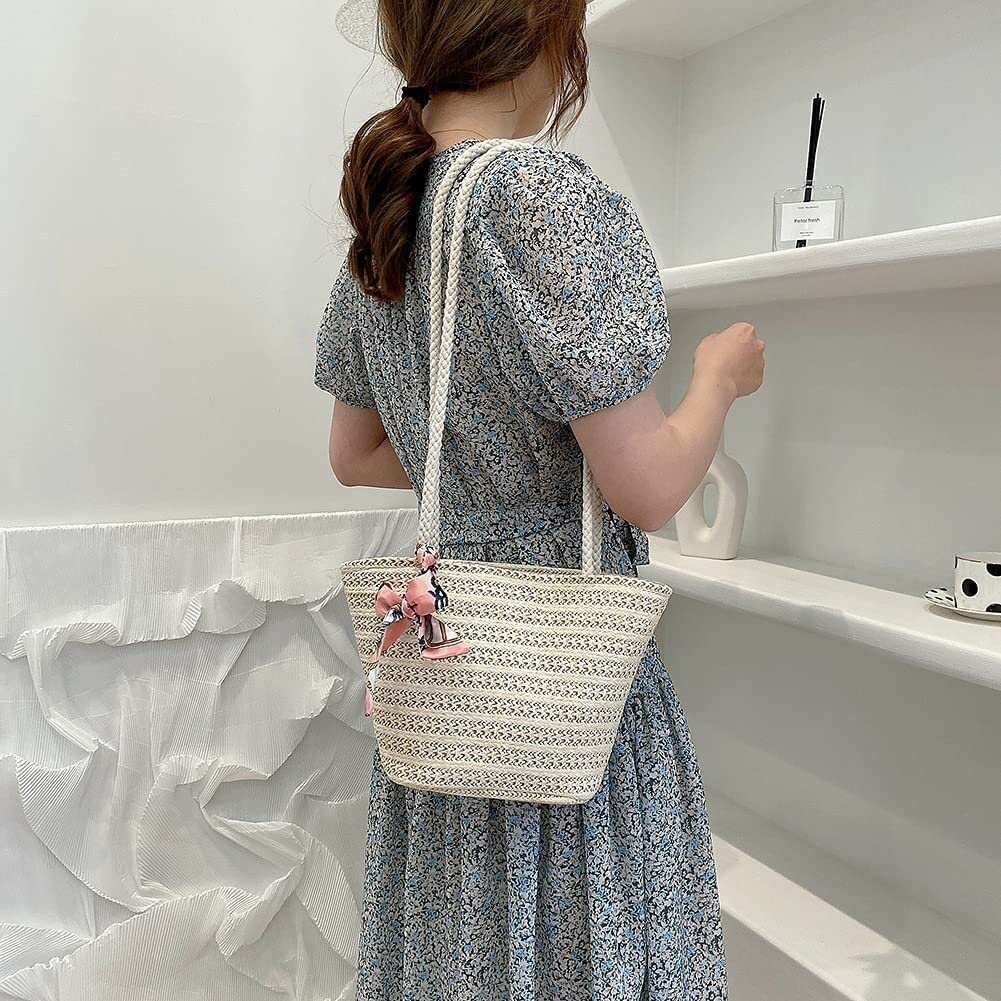Handmade Hand-Woven Straw Crossbody Bag for Women - Fashionable Summer Beach Tote with Adjustable Strap, Large Boho Chic Purse (Beige) | Perfect for Vacation, Pool Parties & Casual Outings