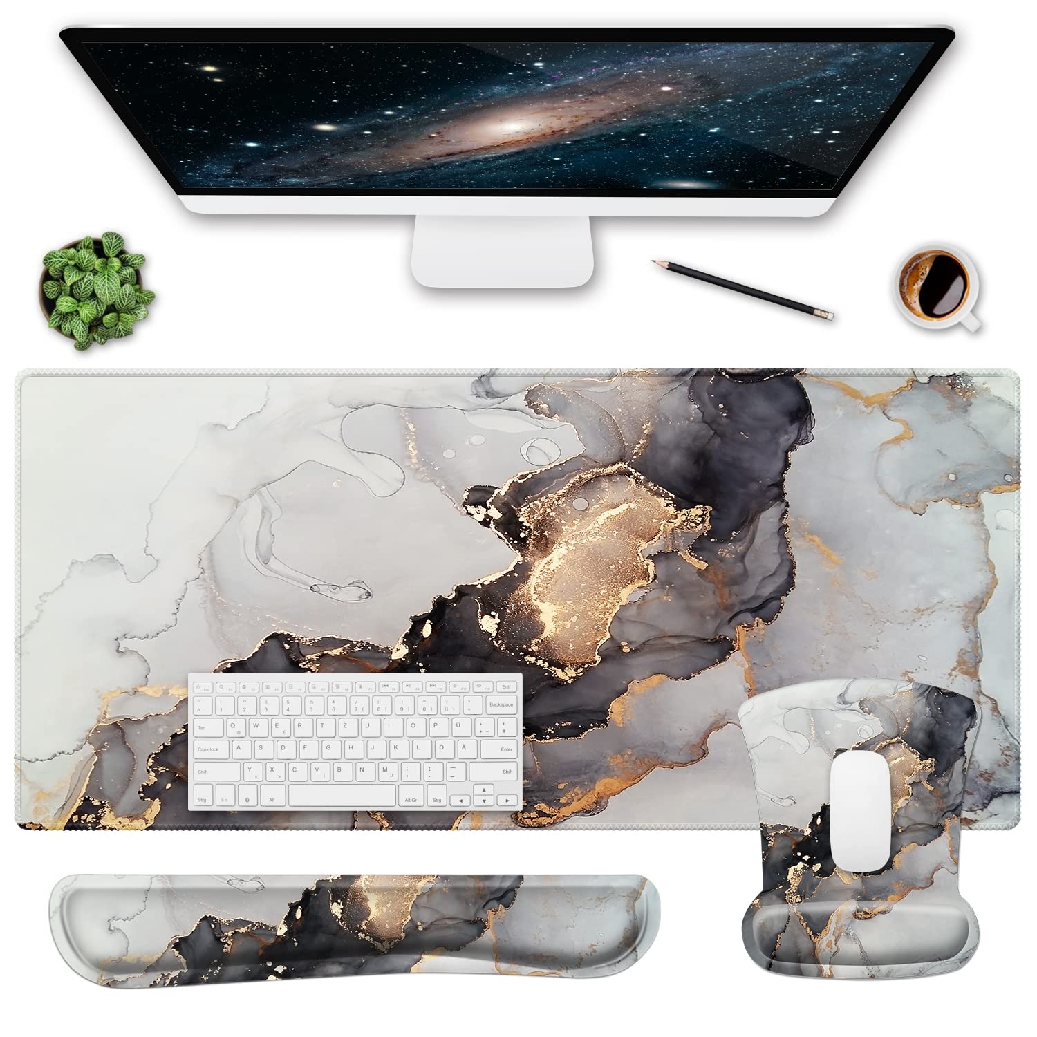 HOMKUMY Ergonomic Mouse Pad with Wrist Rest - 3-Piece Non-Slip Desk Pad Set for Keyboard & Mouse - Comfortable Support for Office, Gaming & Home Use (Perfect for Long Computer Sessions & Wrist Pain Relief)