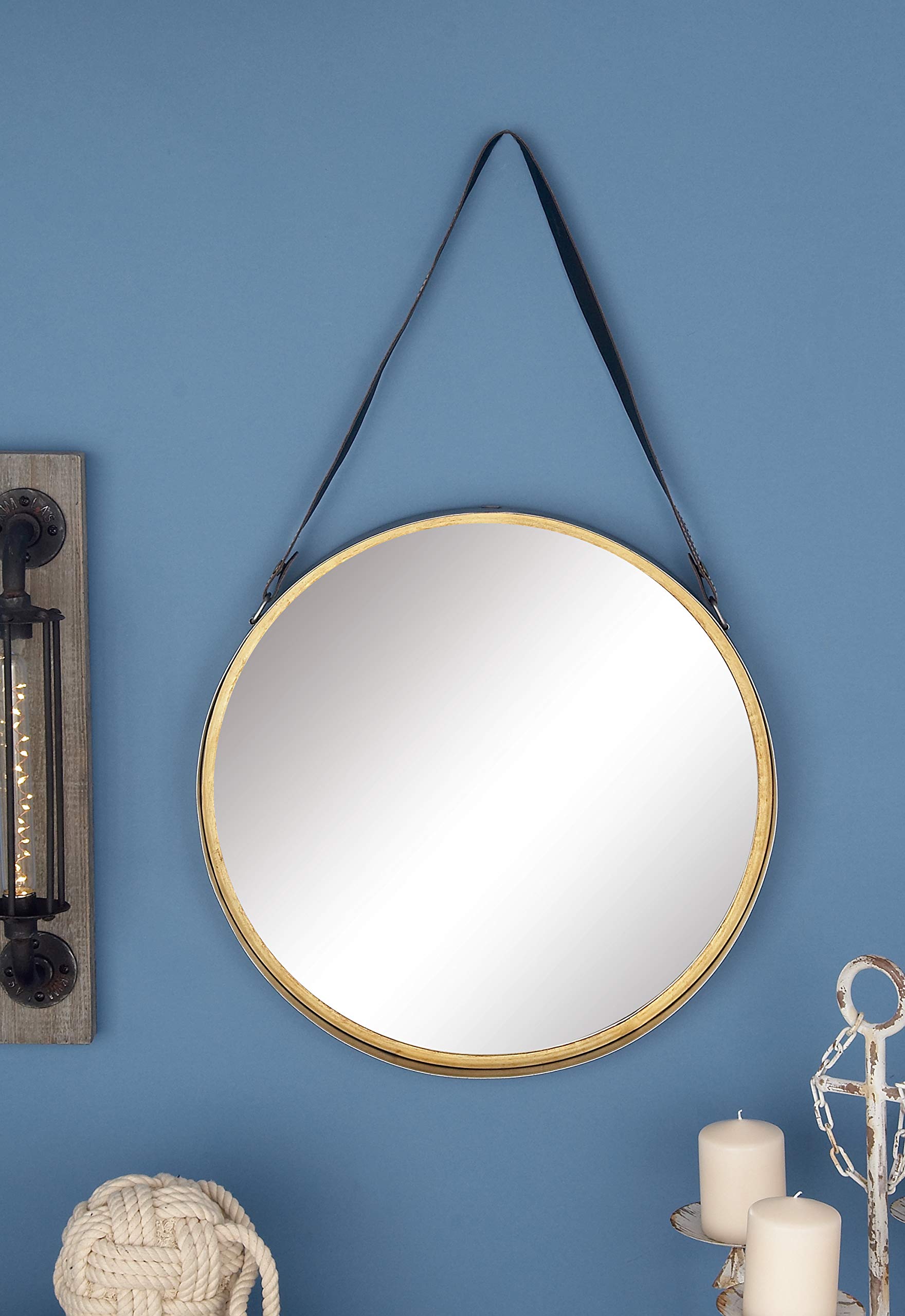 Deco 79 Gold Metal Wall Mirror with Leather Strap - 20