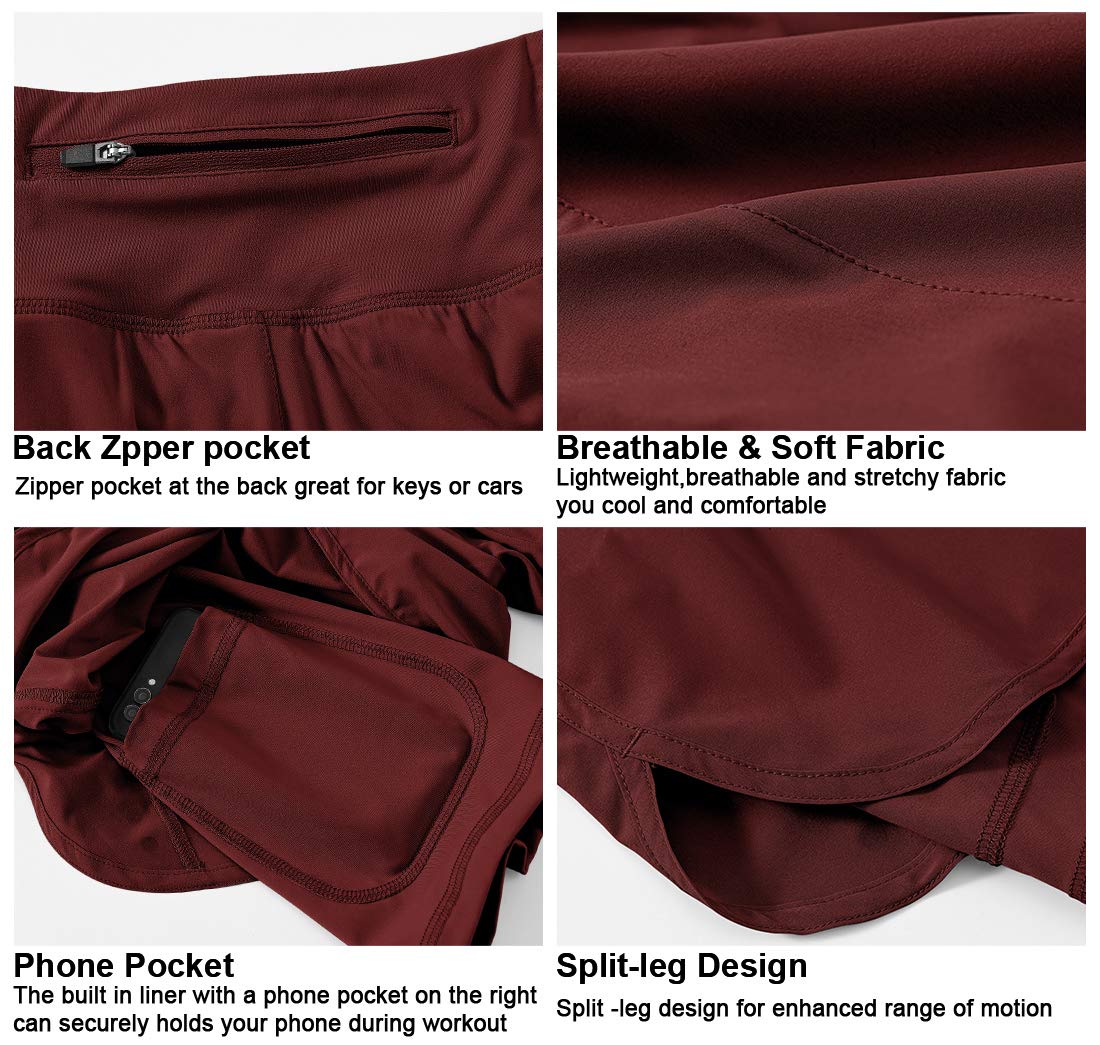 Gopune Women's 2-in-1 Running Shorts with Liner - High Waist Workout Athletic Shorts for Yoga, Gym & Fitness Training - Perfect for Jogging, Cycling & Summer Sports Activities