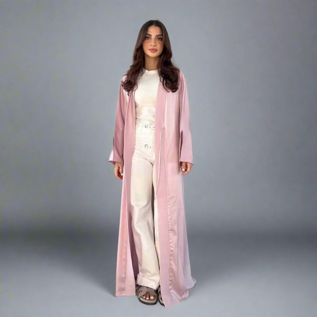 Elegant Satin Open Abaya Dress for Women - Modest Muslim Prayer Dress - Perfect for Eid, Ramadan & Special Occasions