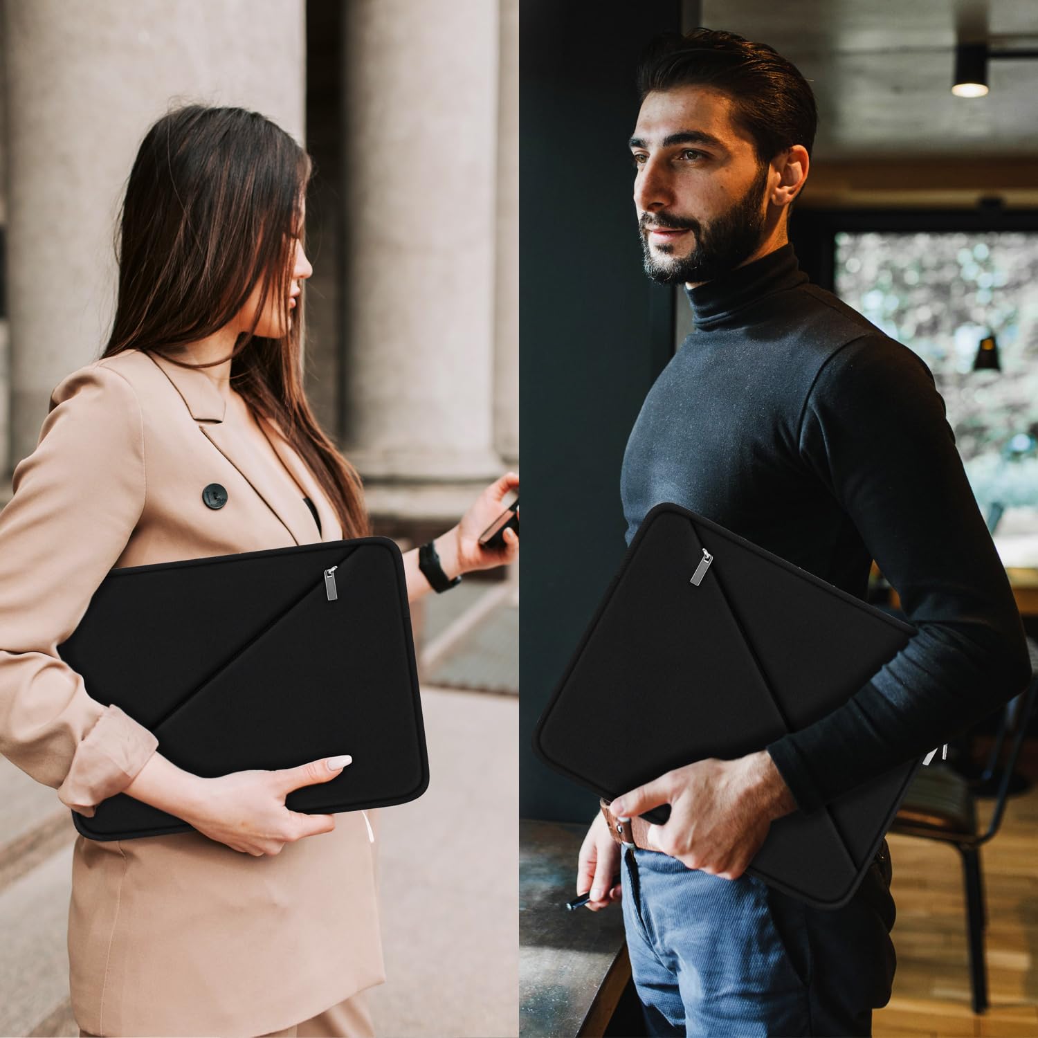 13.3 Inch Laptop Sleeve Case - Compatible with MacBook Pro 14 Inch, MacBook Air, Dell, HP, Lenovo - Travel Computer Bag with Pocket, Black - Perfect for Work, School, and Travel