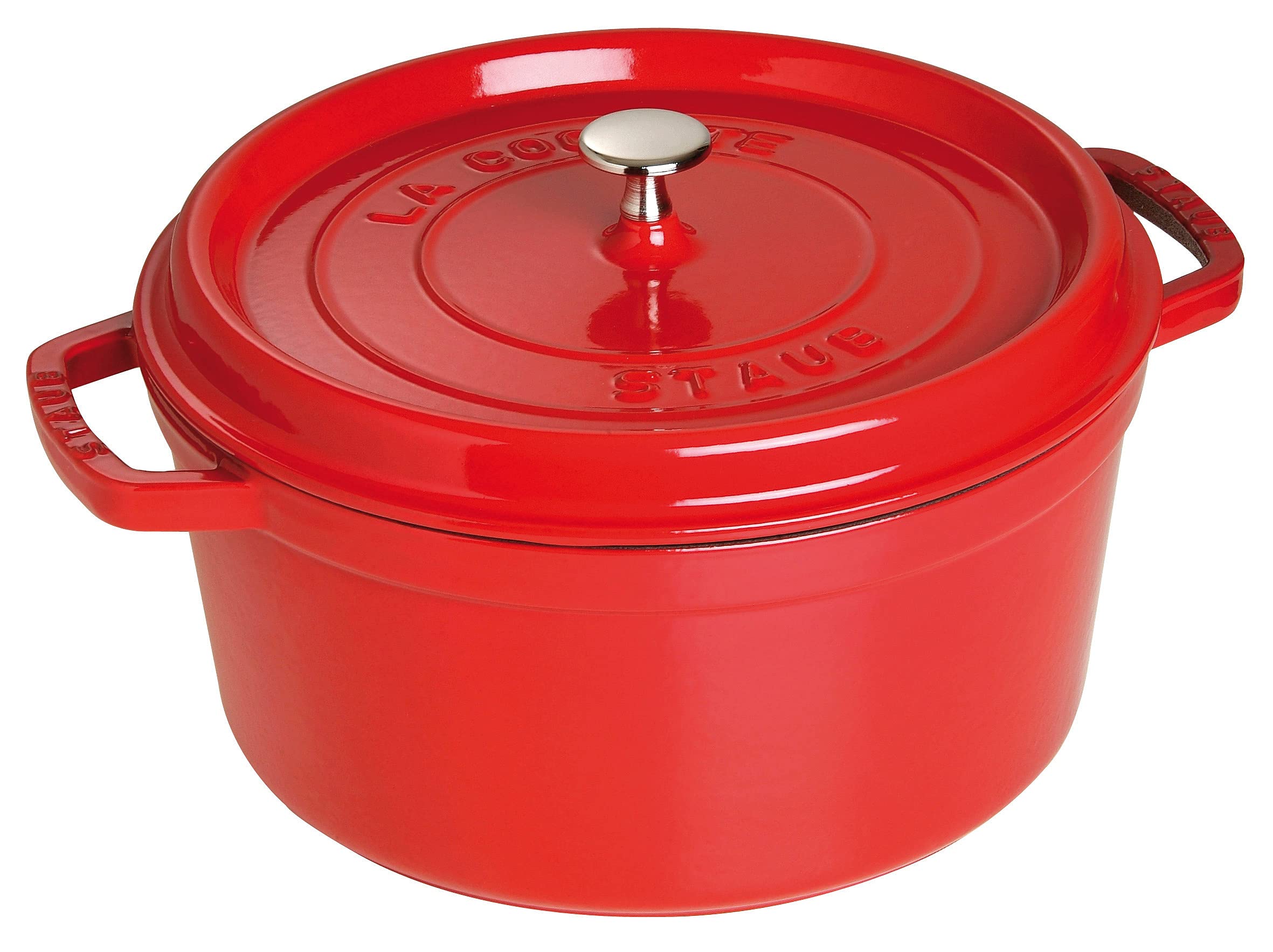 Staub 7-Quart Round Cast Iron Cocotte Dutch Oven - Cherry Red, Made in France | Perfect for Braising, Stewing & Slow Cooking Soups, Bread Baking