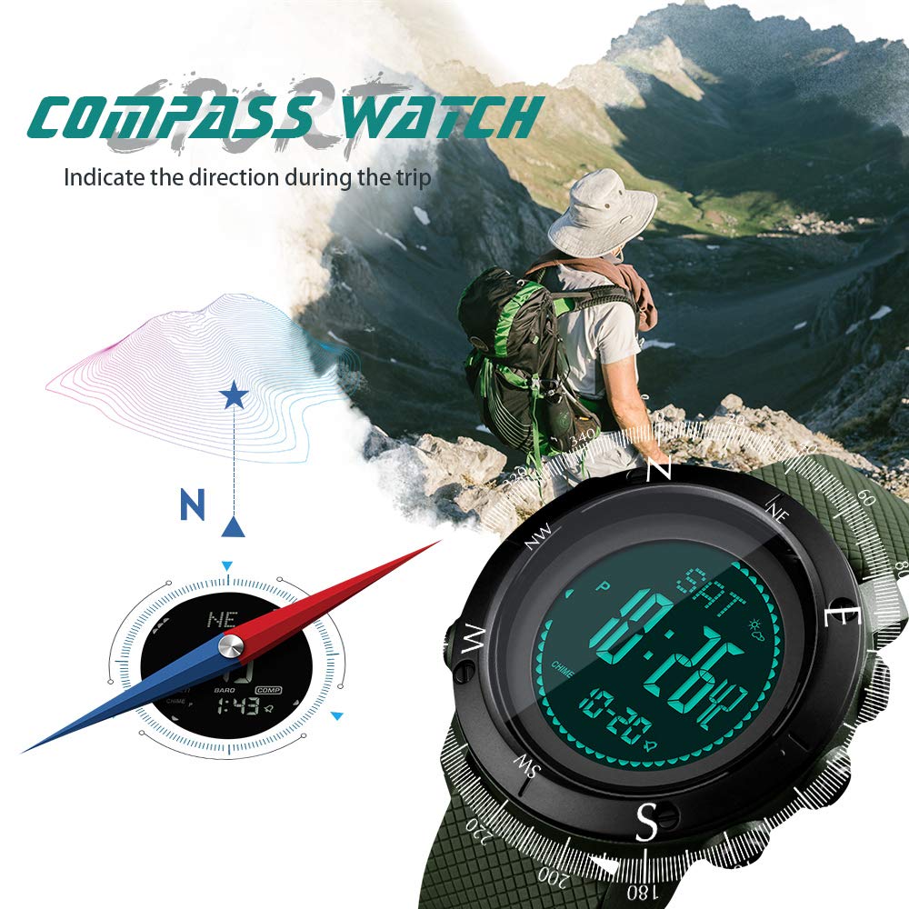 OEIPSMK Men's Digital Compass Watch - Military Sports Watch with Pedometer, Altimeter, Barometer & Temperature Sensor - Waterproof Wristwatch for Men & Women - Perfect for Hiking, Running & Outdoor Adventures