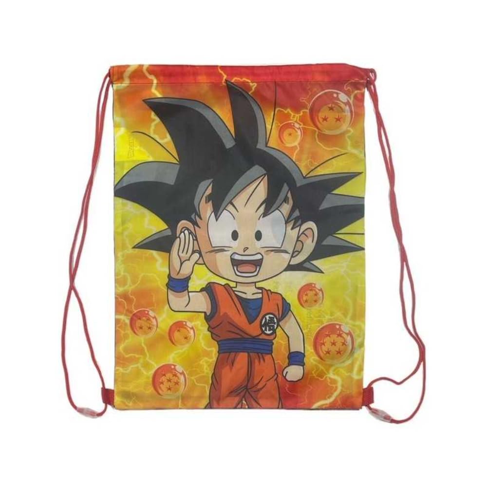 Aymax Drawstring Backpack - Son Goku Chibi Dragon Ball Super Anime Design (40 x 35 cm), Orange - Perfect for School, Gym, Travel & Cosplay