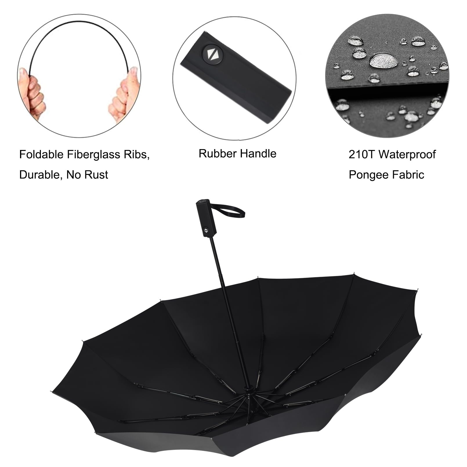 Windproof Travel Umbrella - Auto Open/Close Compact Folding Umbrella for Rain, Sun & UV Protection - Portable Umbrella for Car, Backpack, Men & Women - Perfect for Commuting, Hiking & Outdoor Activities - Black