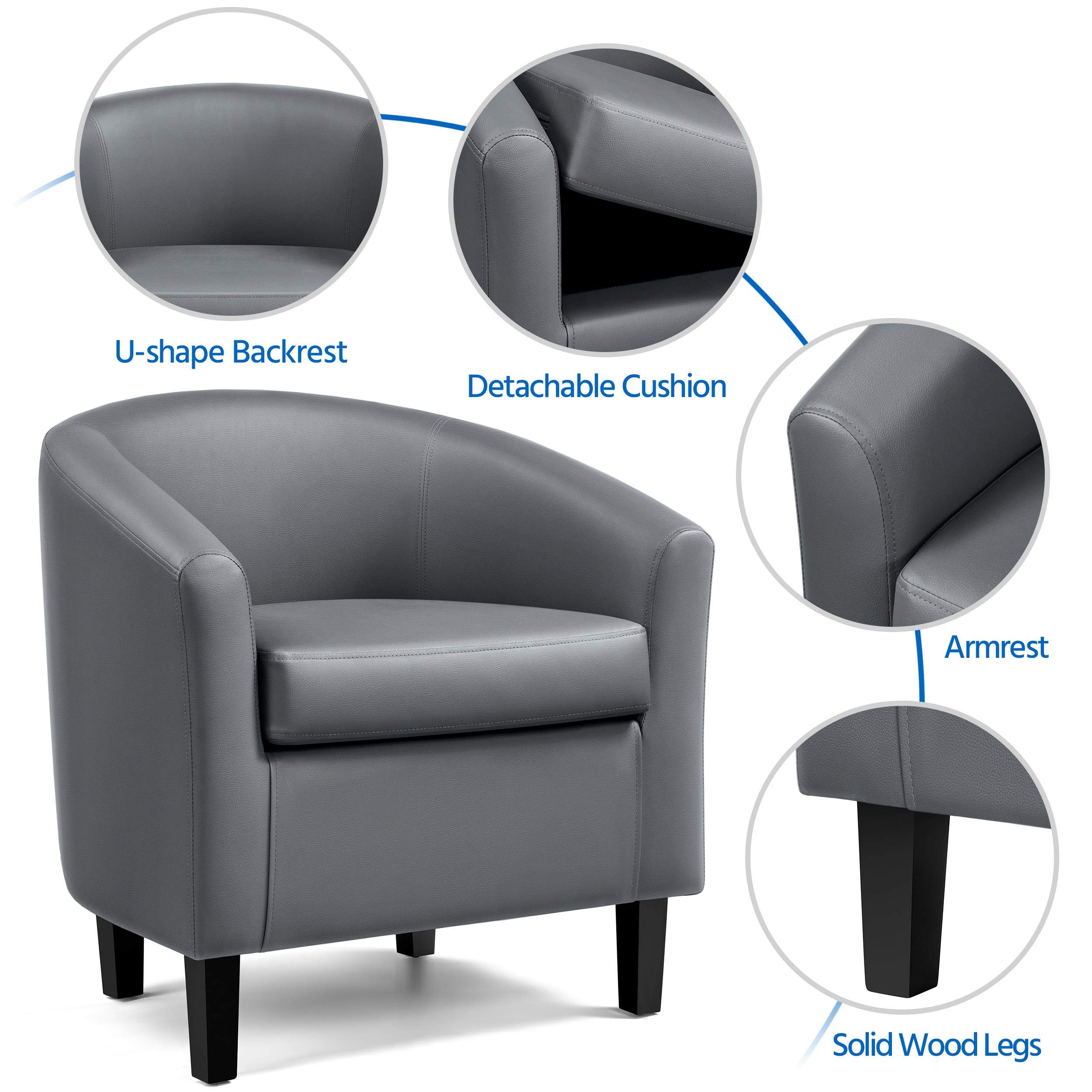 Yaheetech 2-Pack Gray Faux Leather Barrel Chairs - Modern Club Chairs with Sturdy Wood Legs for Living Room, Bedroom, Office - Comfortable Accent Seating for Home, Reading Nook & Waiting Areas
