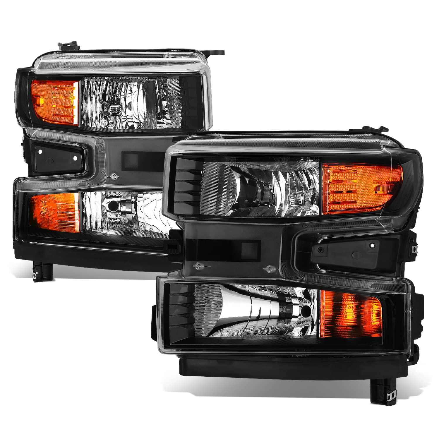 Auto Dynasty Headlights Assembly Replacement for 2019-2024 Chevy Silverado 1500 WT/LTD/Custom/Custom Trail Boss - Black Housing with Amber Corner (Driver & Passenger Side) | Durable LED Headlamps for Night Driving & Off-Road Adventures