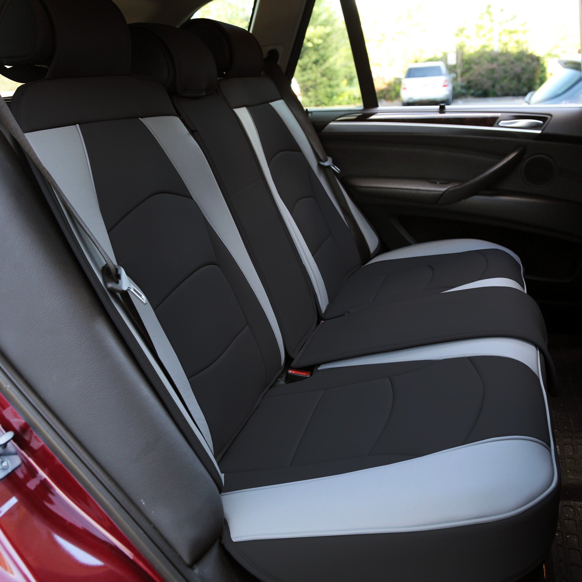 TLH Ultra Comfort Leatherette Bench Seat Cushions - Gray & Black Universal Fit for Cars, Trucks & SUVs | Premium Car Accessories for Long Drives & Road Trips