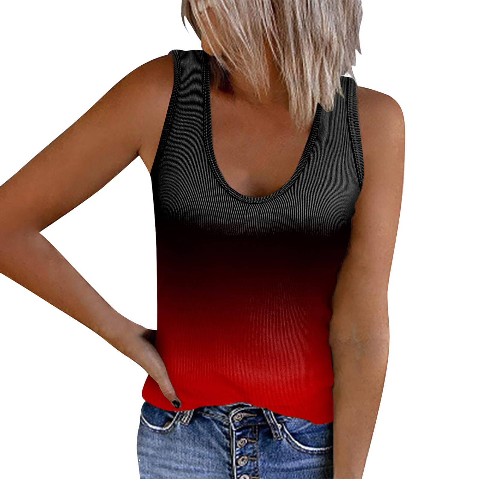Women's Summer Sexy Tank Tops - Trendy Casual Gradient Slim Fit Tunic Tops, Ladies Sleeveless U-Neck Comfortable Vest Shirt Blouse - Perfect for Beach, Party & Daily Wear
