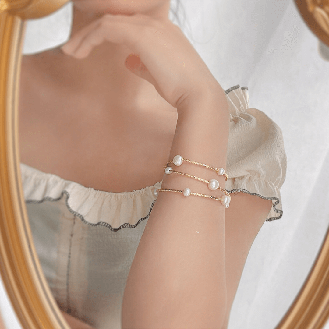 Baroque Freshwater Pearl 2-Way Layered Wrap Bracelet for Women - Adjustable Double Strand Pearl Jewelry for Wedding, Party & Everyday Wear | LM849