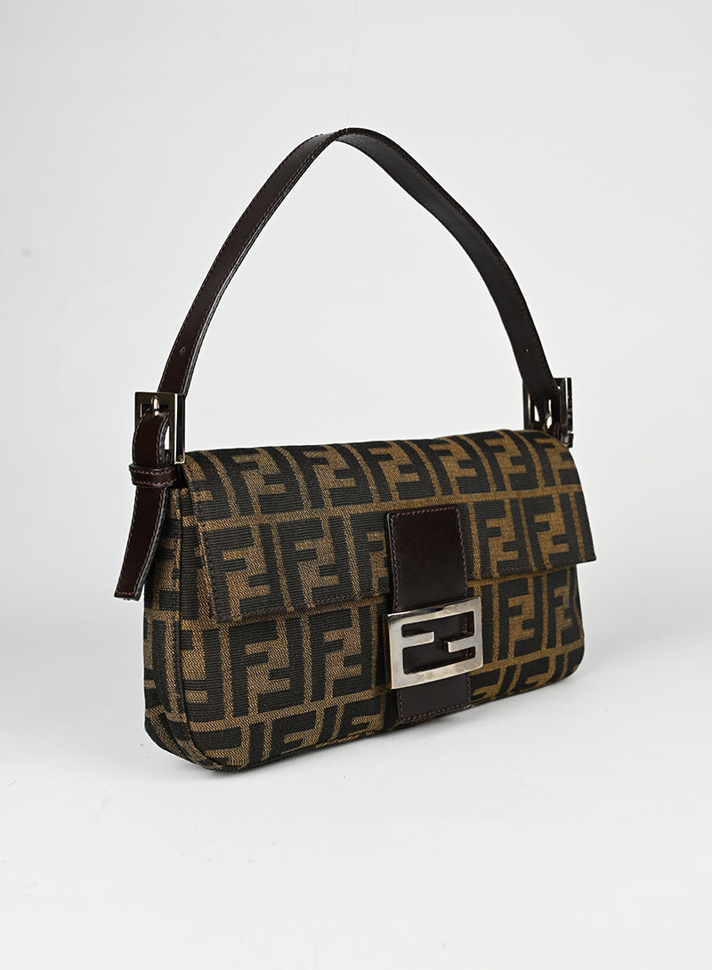 Fendi Baguette FF Monogram Fabric Shoulder Bag - Luxury Designer Handbag for Women | Perfect for Everyday Use, Parties & Office