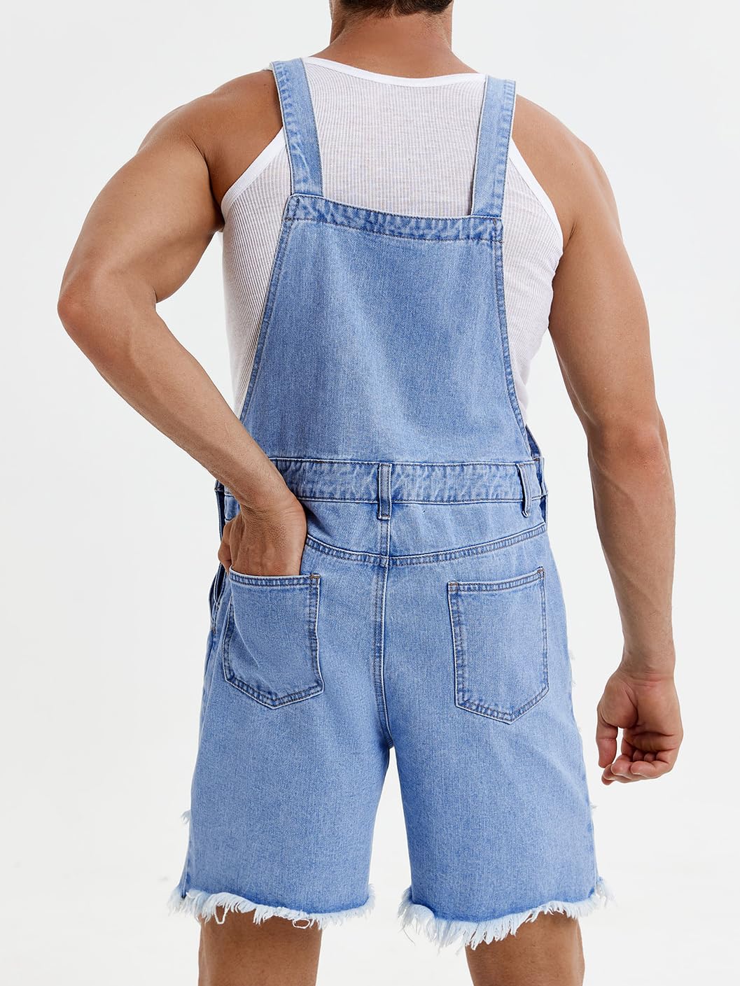 Runcati Men's Denim Shorts Bib Overalls - Loose Fit Jean Romper with Button Pockets | Casual Summer Jumpsuit for Outdoor Activities, Beach & Streetwear