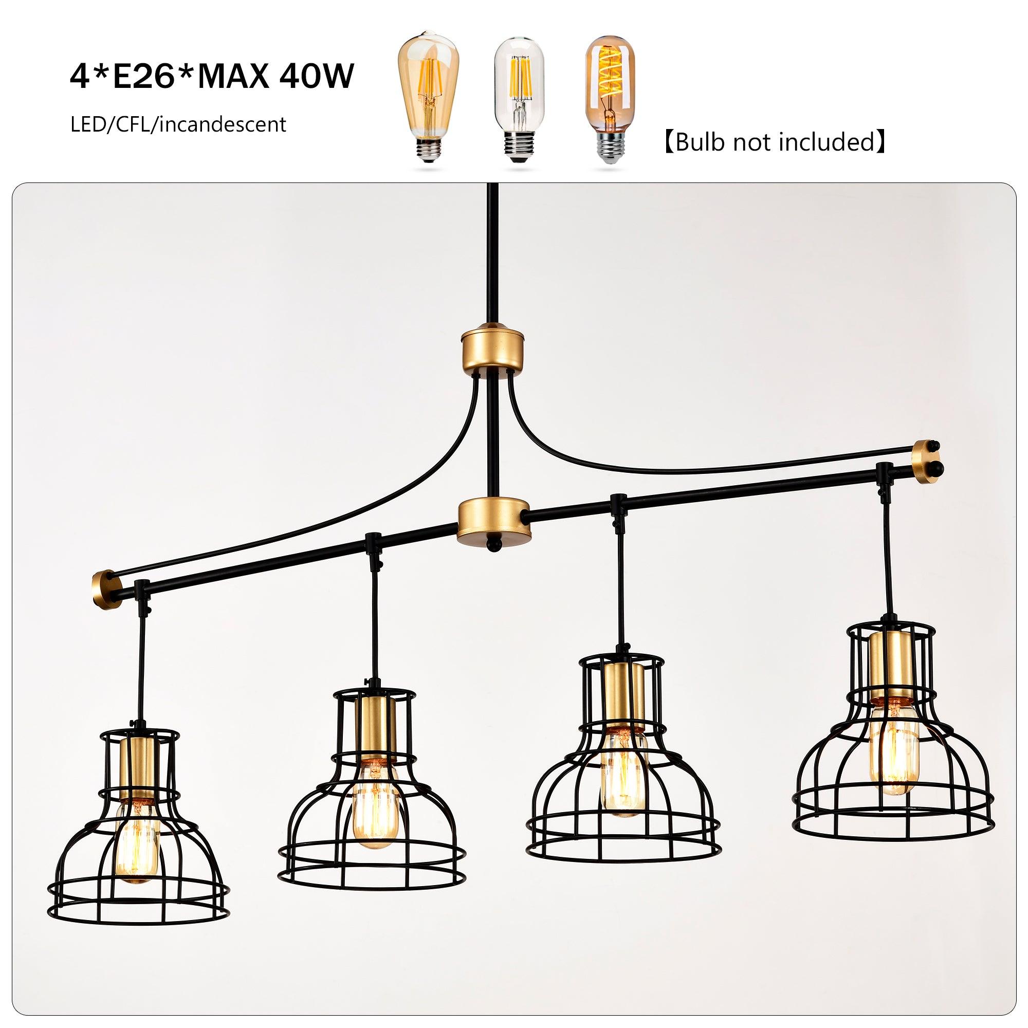 40 Inch Farmhouse Linear Chandelier - Matte Black & Gold Hanging Light Fixture with Metal Lampshade for Dining Room, Kitchen Island & Table Lighting | Rustic Home Decor, Modern Farmhouse Interior Design