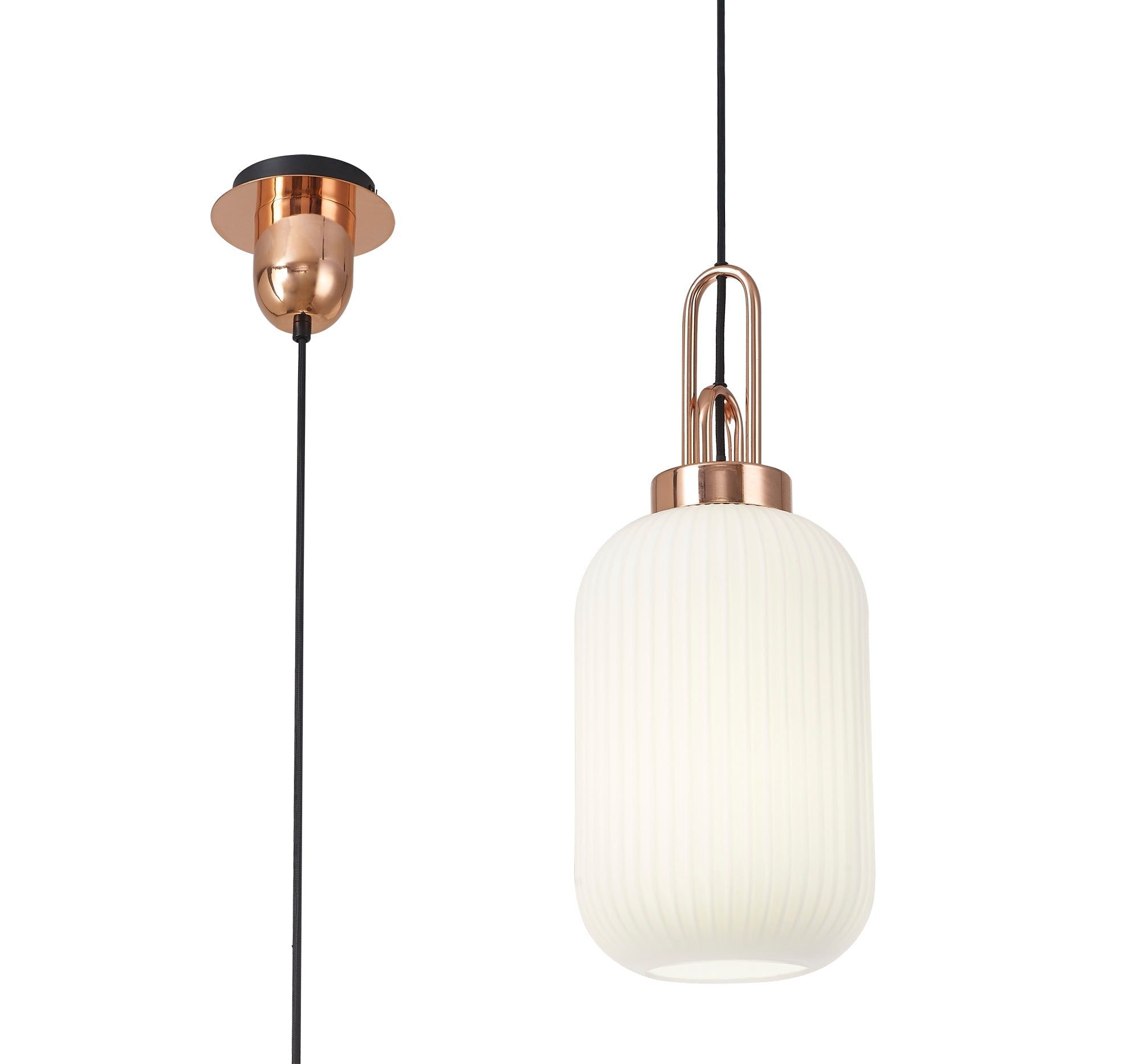 Stylish Cadiz 1-Light Pendant Light with 20cm Tubular Ribbed Glass Shade - E27 Socket, IP20 Rated, Multiple Color Options - Perfect for Kitchen Island, Dining Room, or Entryway Lighting