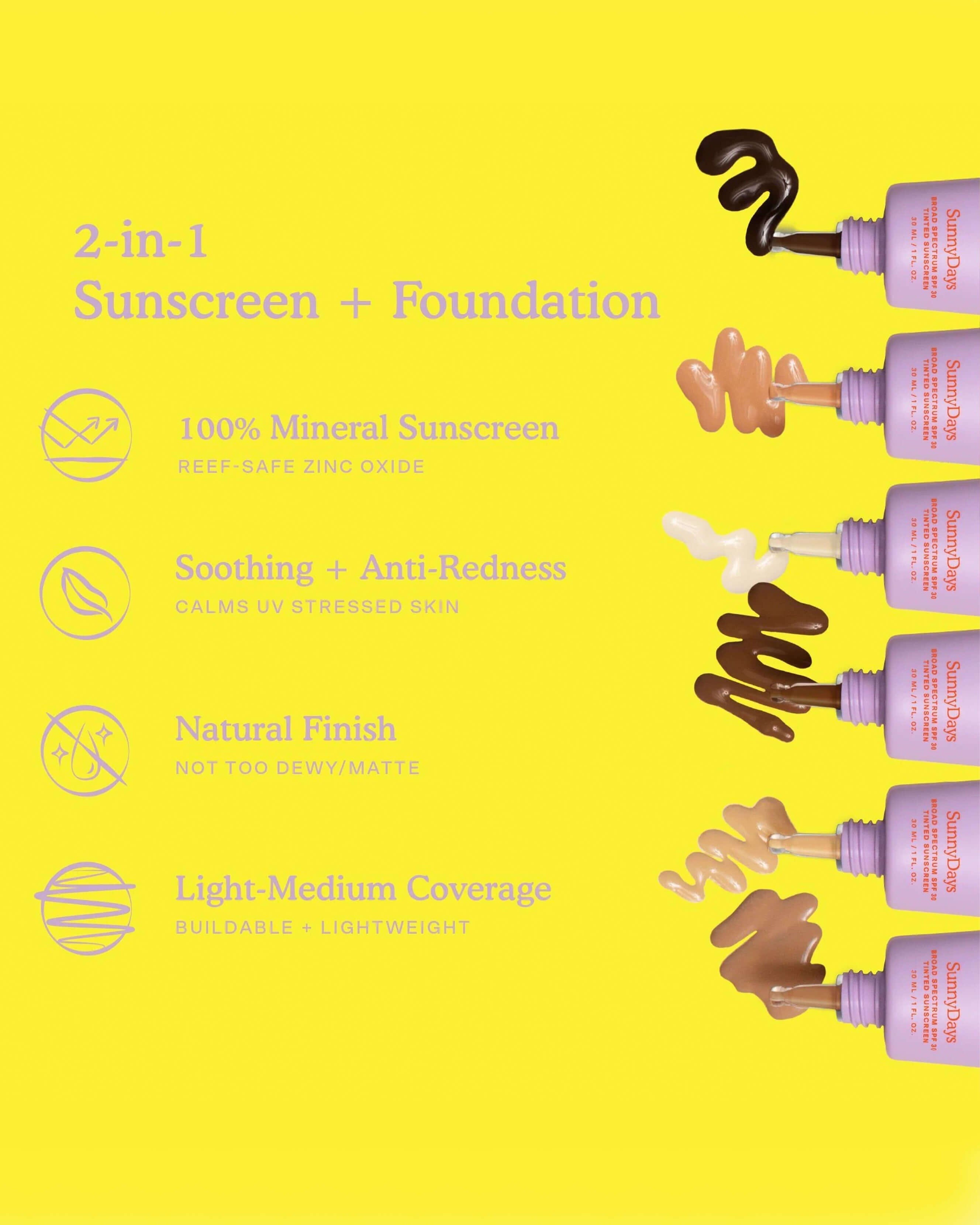 SunnyDays Tinted SPF 30 Sunscreen Foundation - Lightweight Mineral Makeup with Broad Spectrum Protection for Daily Wear & Outdoor Activities