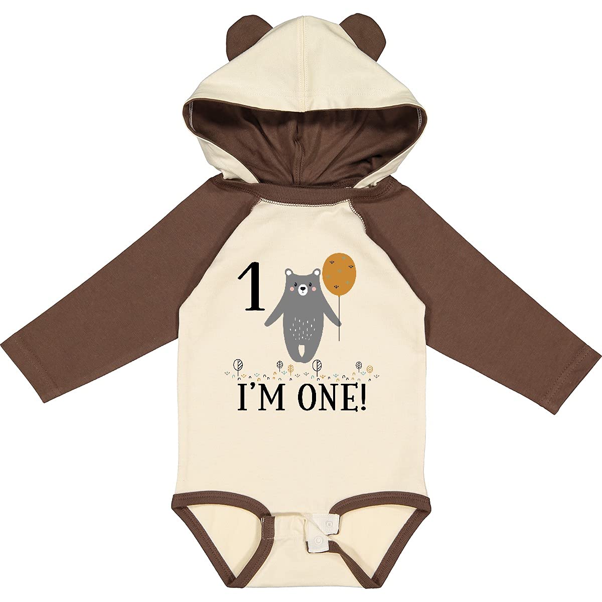 Inktastic 1st Birthday Woodland Bear 1 Year Old Baby Long Sleeve Creeper - Perfect for First Birthday Photos, Baby Showers & Special Occasions