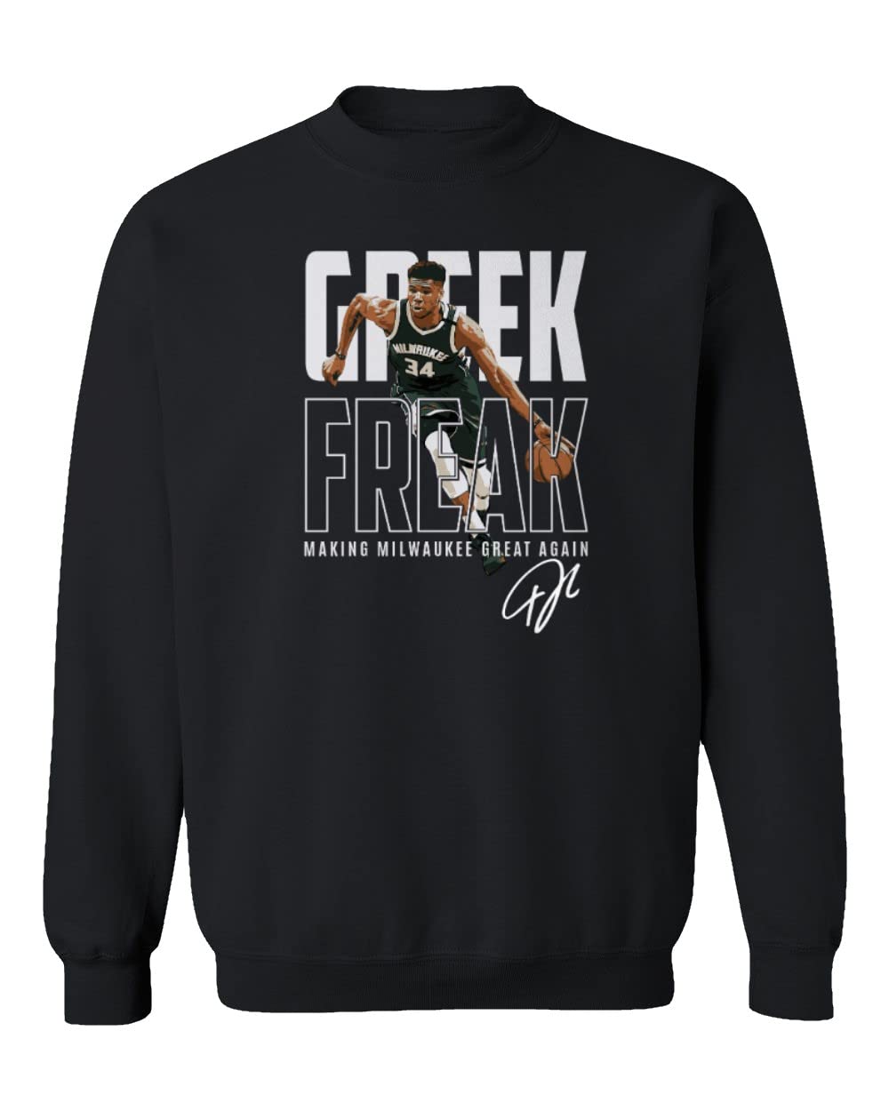 Milwaukee Bucks Giannis Antetokounmpo Fan Gear - Unisex Crewneck Sweatshirt (Black, Large) - Perfect for Game Day, Casual Wear & Basketball Enthusiasts