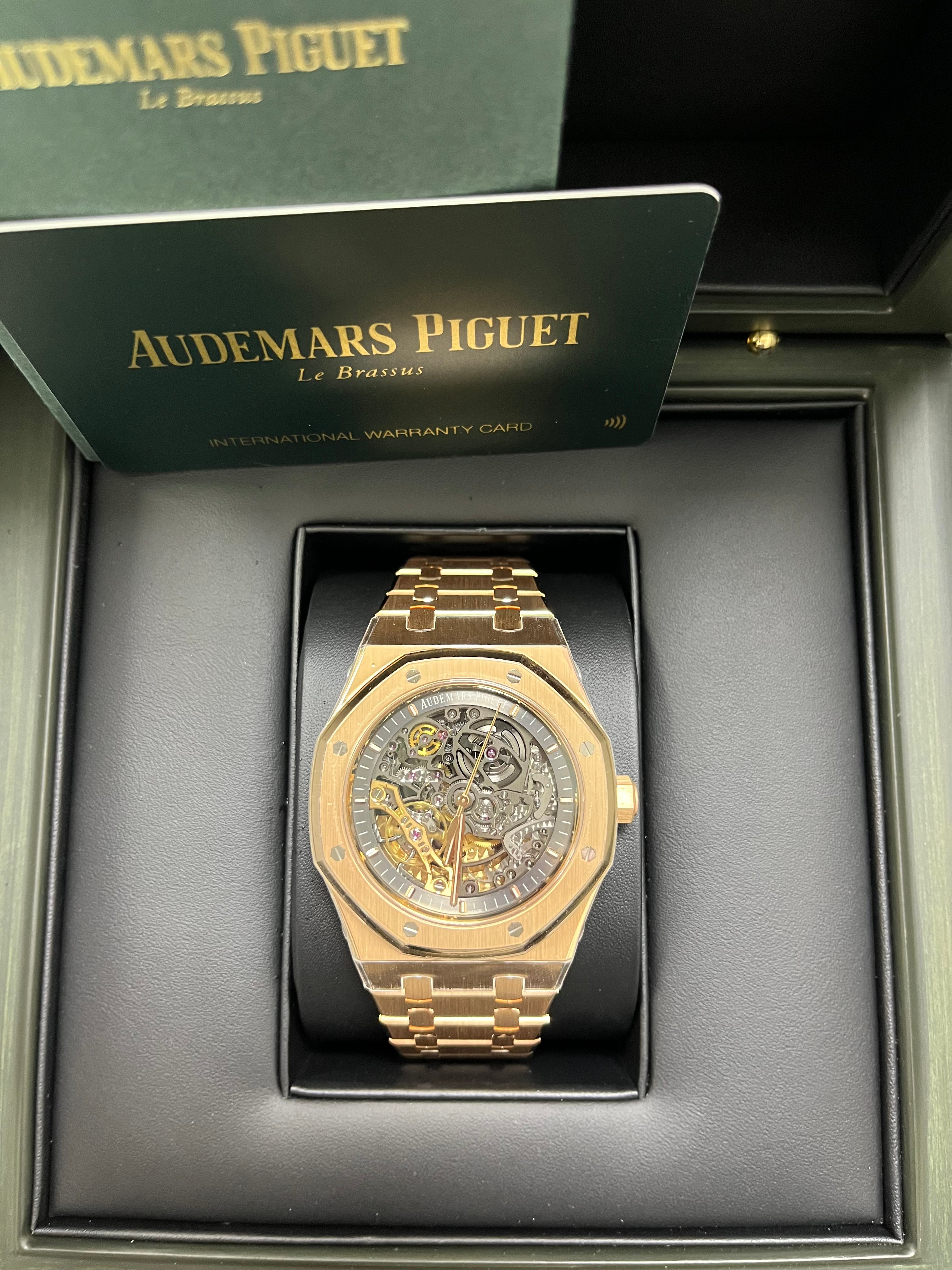 Audemars Piguet Royal Oak 41mm Rose Gold Skeleton Watch with Double Balance Wheel - Ref 15407OR.OO.1220OR.01 - Luxury Openwork Timepiece for Men, Perfect for Business Meetings & Formal Events