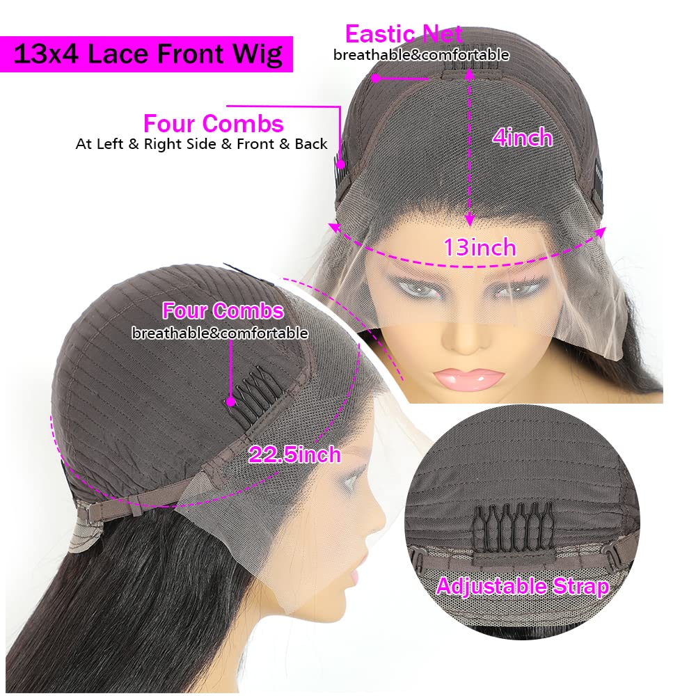 13x4 Straight Lace Front Wigs Human Hair - Pre Plucked 180% Density HD Transparent Frontal Wig for Black Women with Baby Hair (22 Inch) | Natural Look for Daily Wear, Parties & Special Occasions