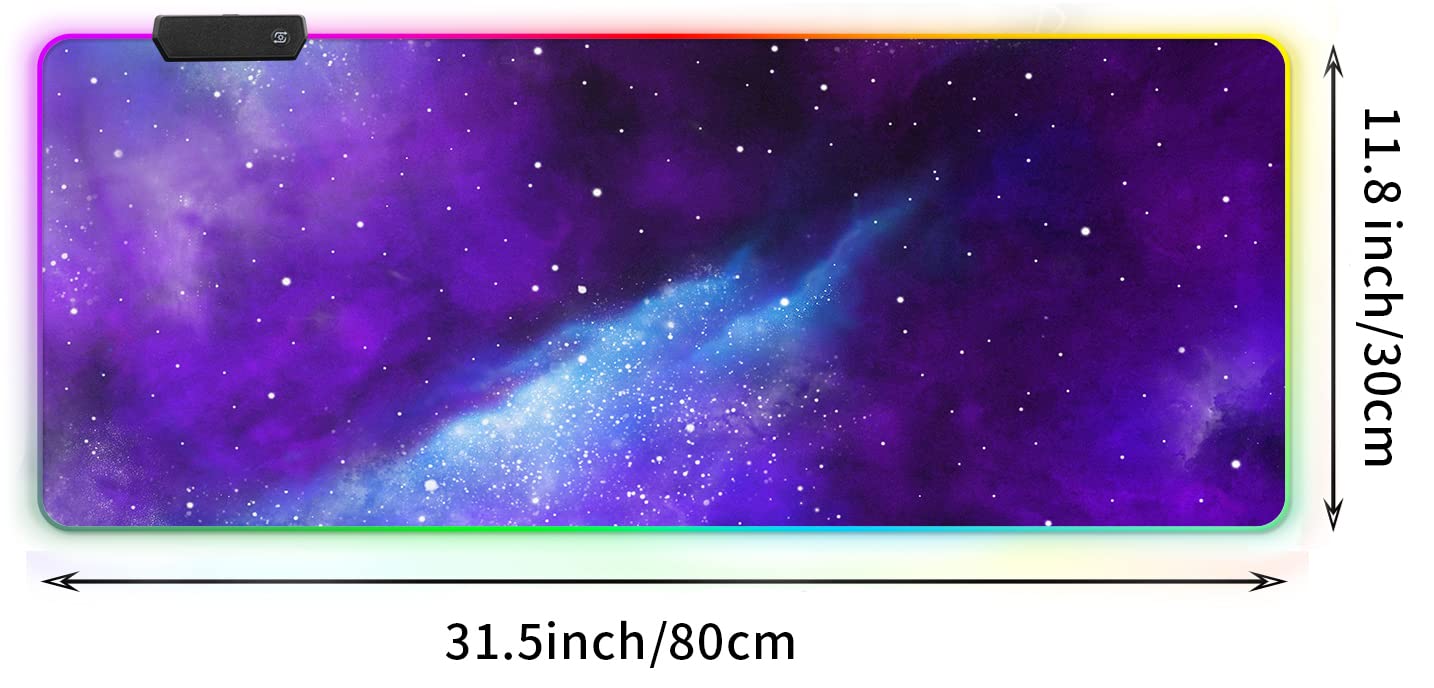 Meffort RGB Gaming Mouse Pad - XXL LED Mouse Mat with Custom Design, Stitched Edges (31.5 x 11.8 Inch, Galaxy Universe) for PC, Laptop & Gaming Setup | Perfect for Gamers & Office Work