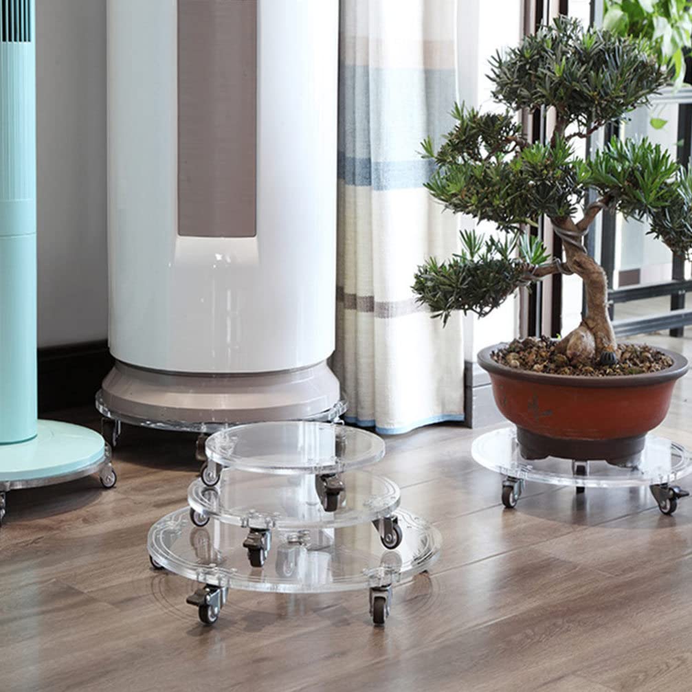 Happyyami Acrylic Flower Pot Base with Wheels - Round Plant Pot Holder Stand & Mover for Indoor/Outdoor Plants - Perfect for Moving Heavy Potted Plants on Hardwood Floors, Decks & Patios